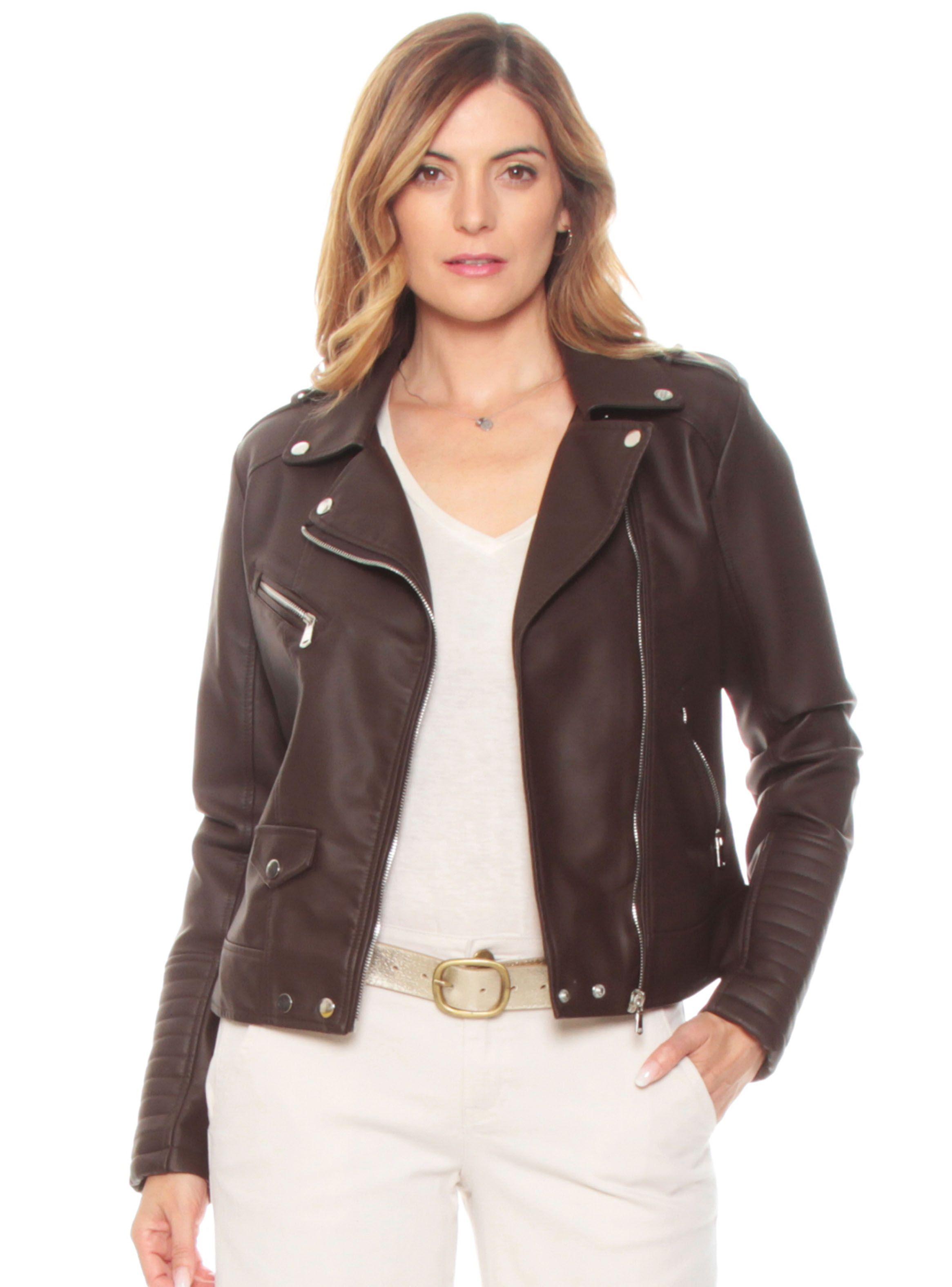 Chaqueta Motoquera Manga Larga De Cuero Ecológico-0