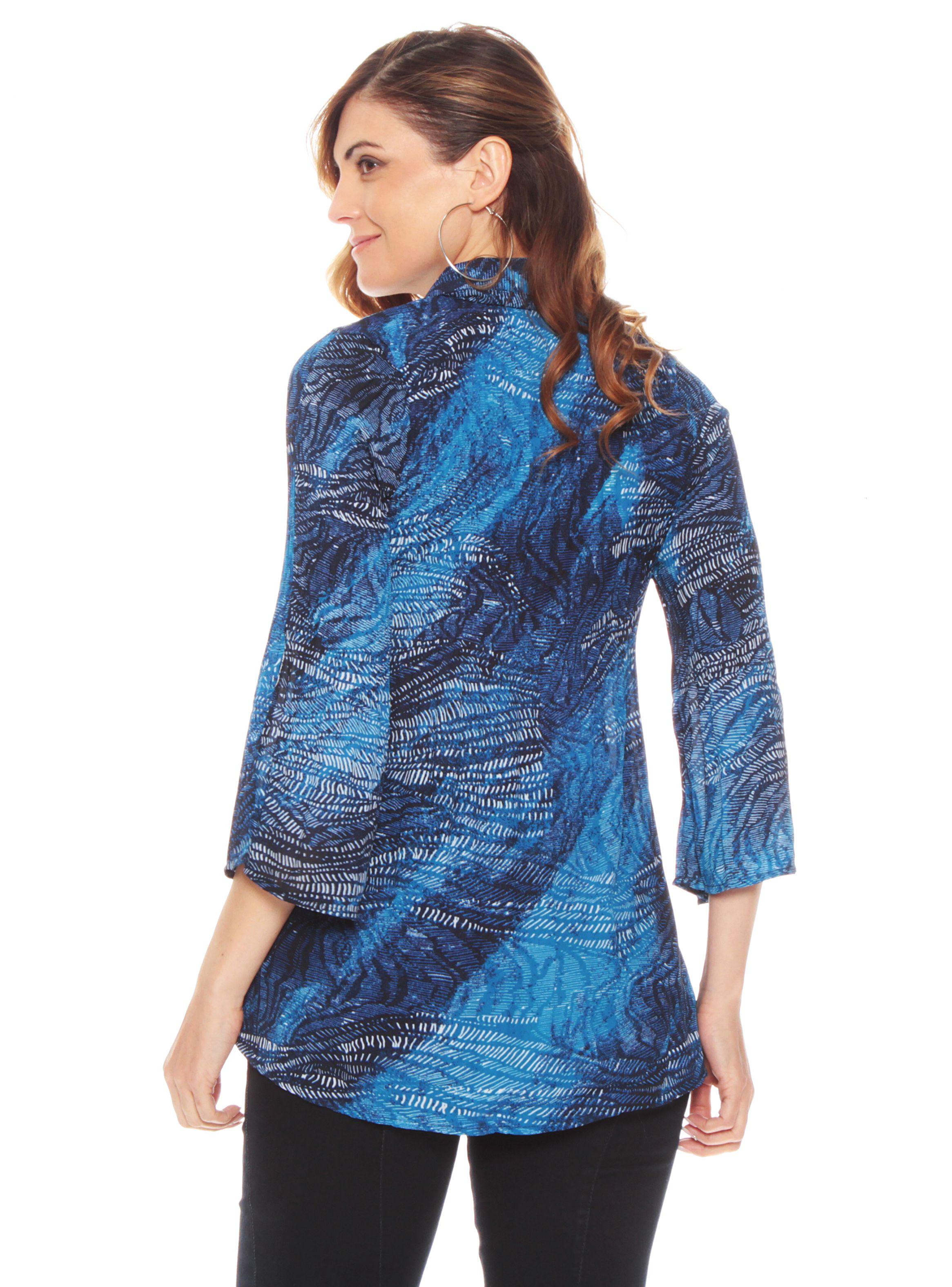 Blusa Plisada Manga Tres Cuartos Con Cuello Camisero-1