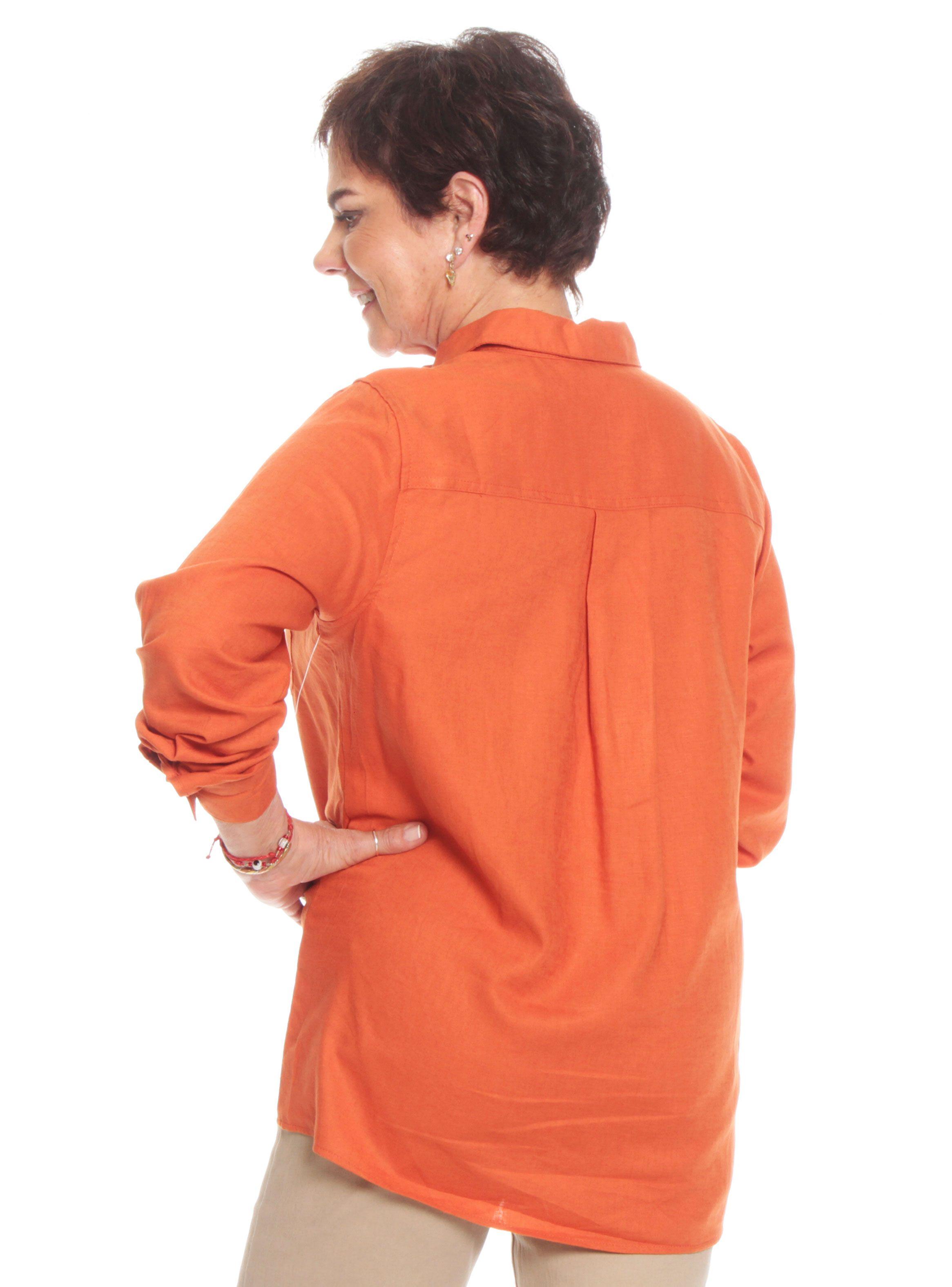 Blusa Manga Larga de Lino Abotonada en Delantero-1