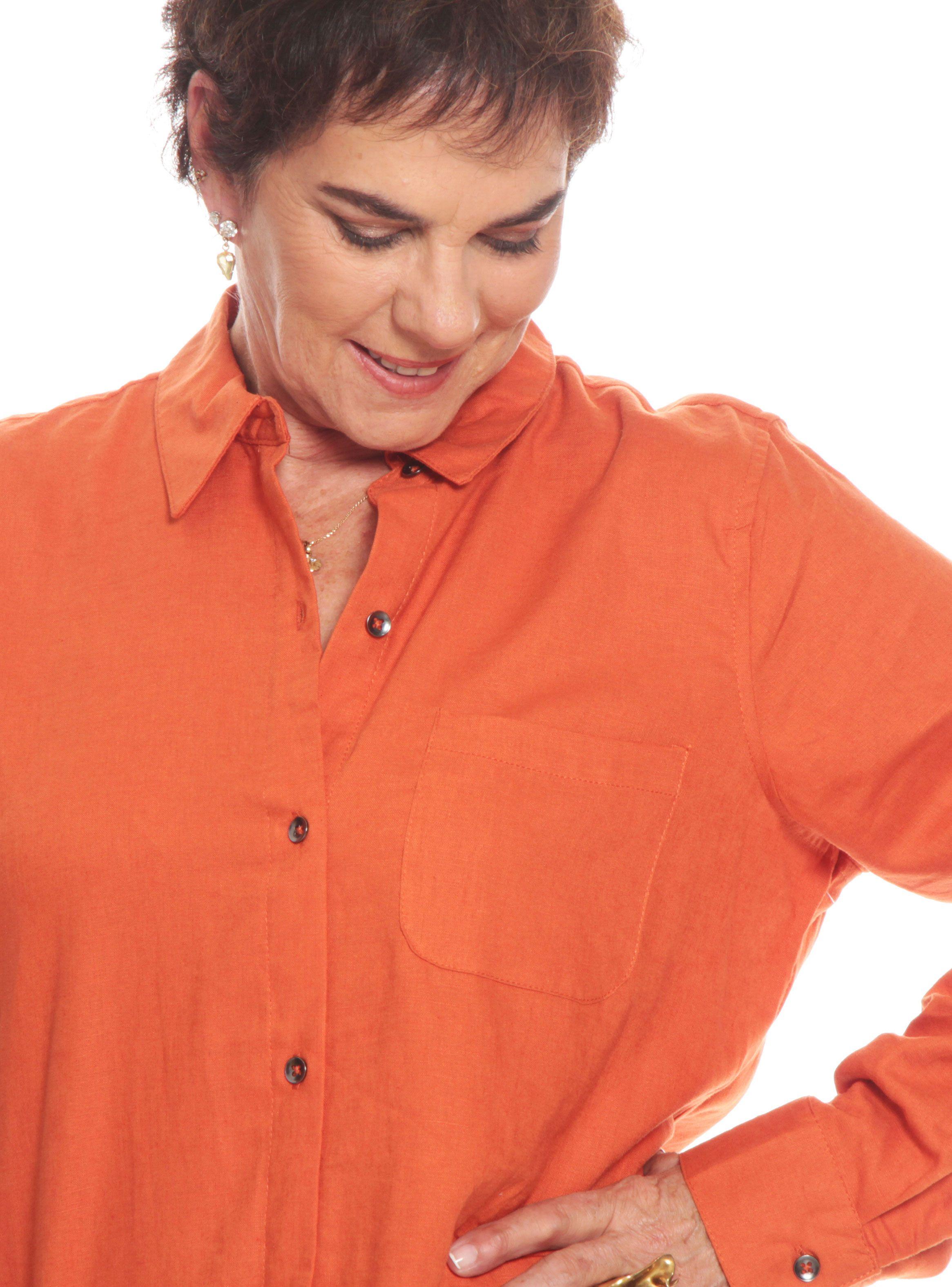 Blusa Manga Larga de Lino Abotonada en Delantero-2