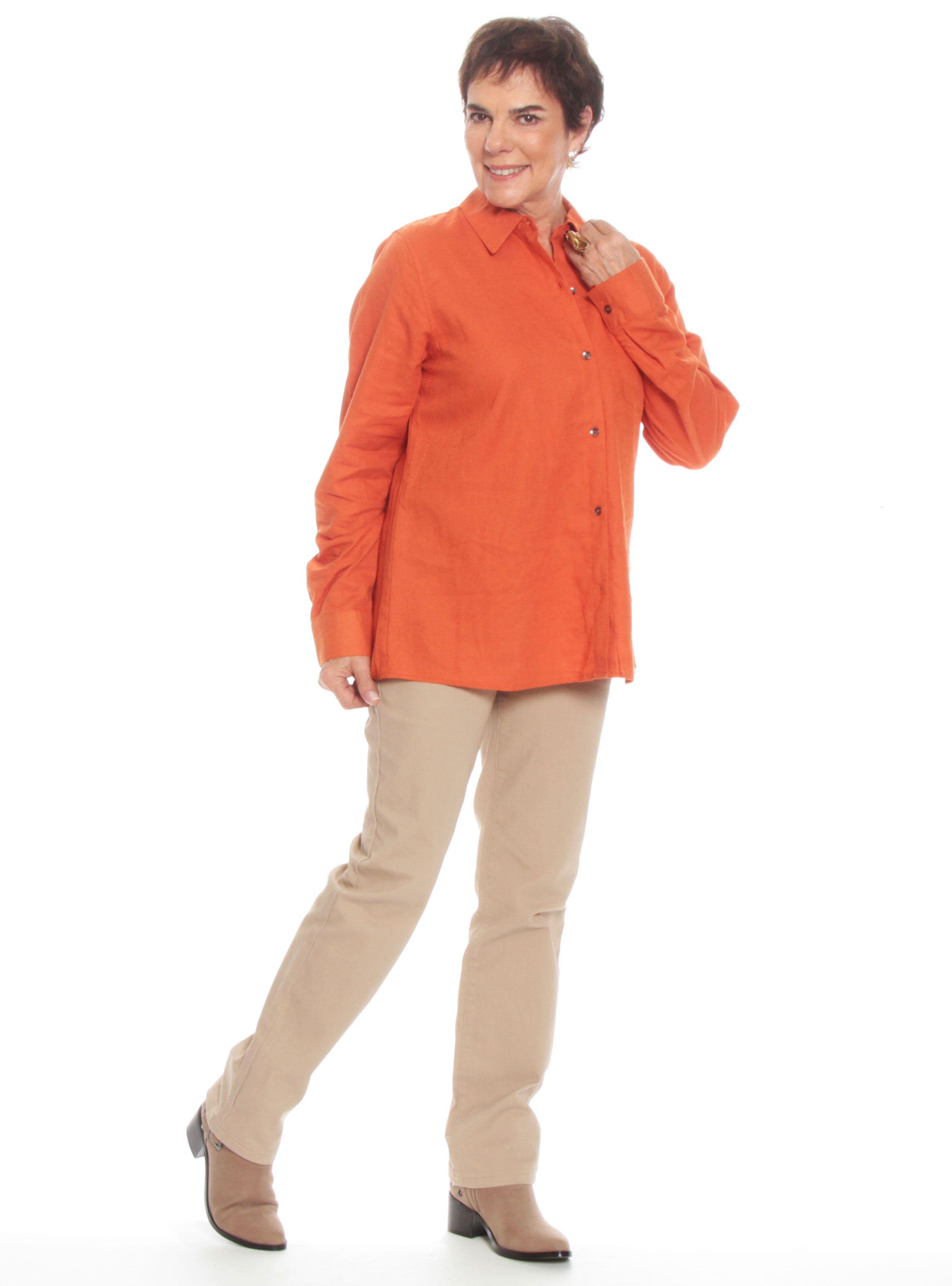 Blusa Manga Larga de Lino Abotonada en Delantero-3