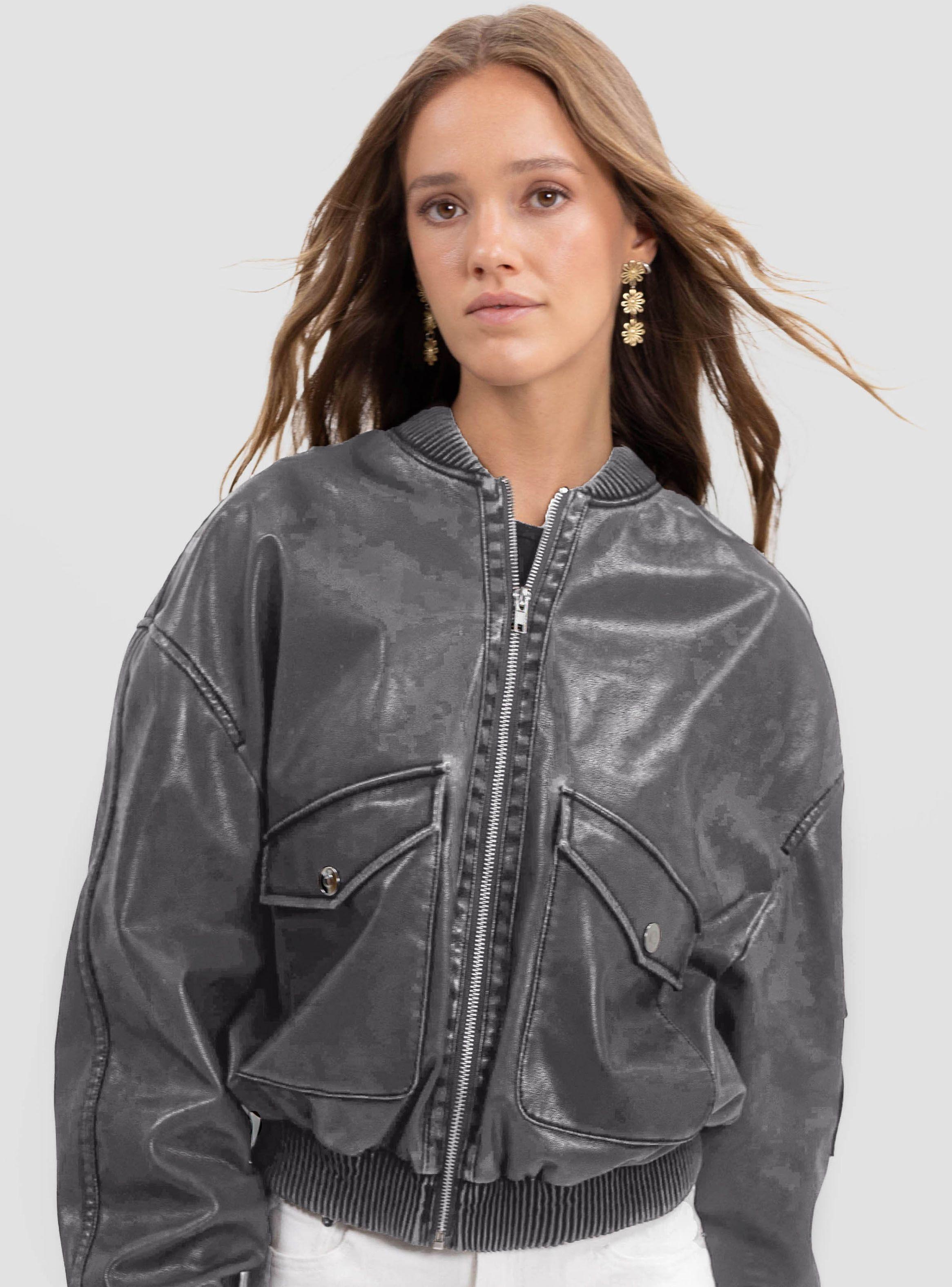 Chaqueta Bomber Pu Gray-0