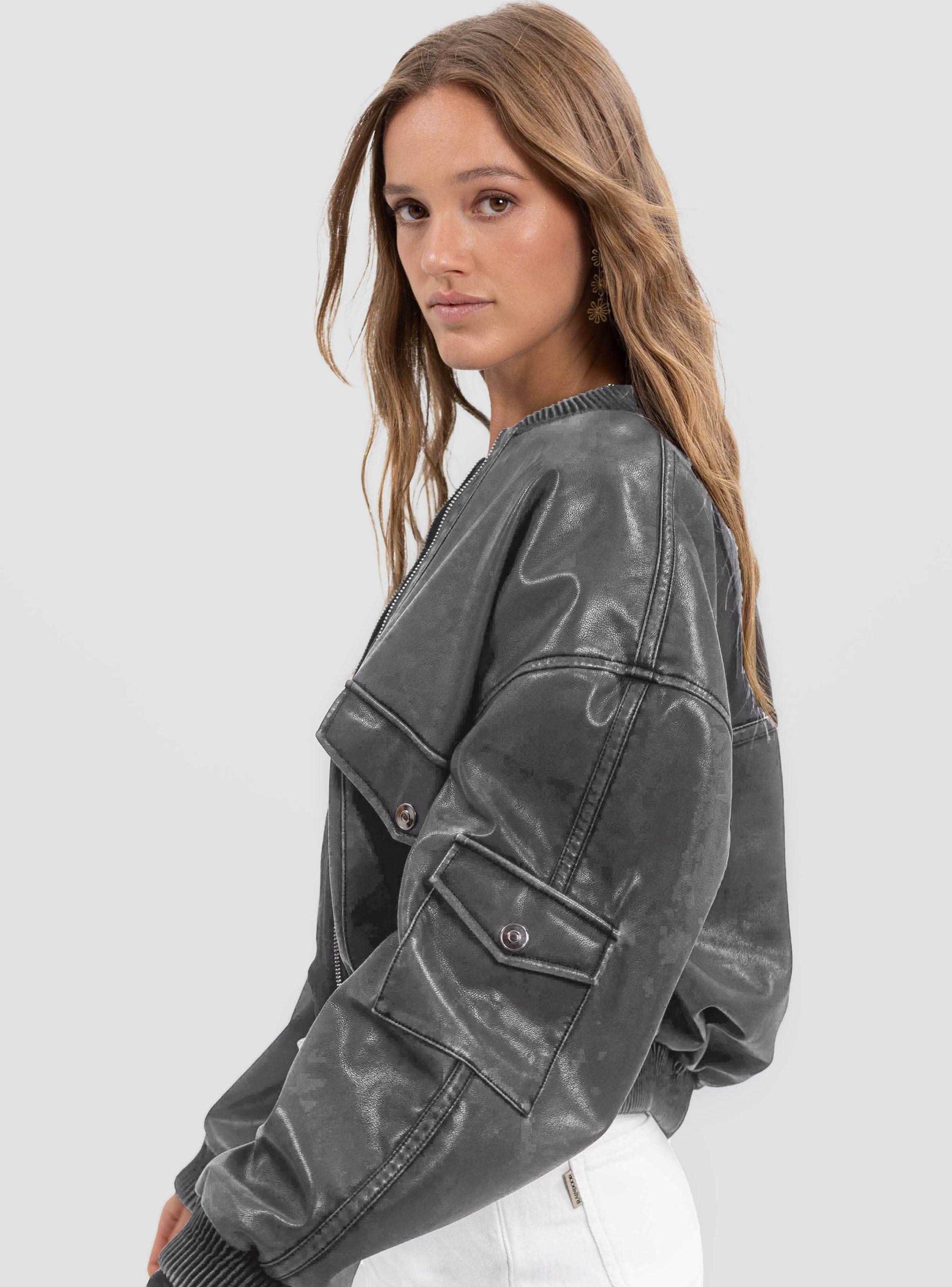Chaqueta Bomber Pu Gray-2