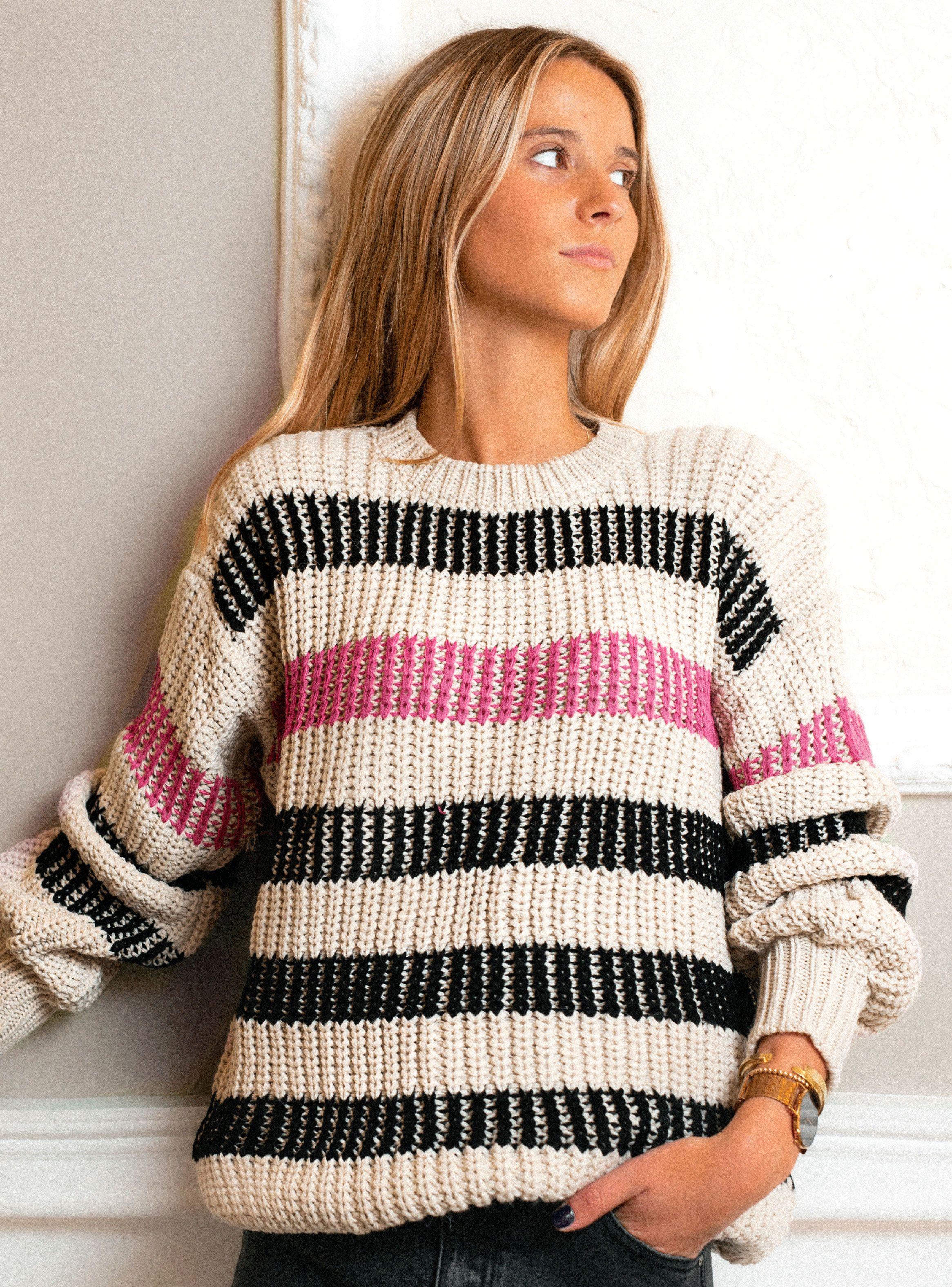 Sweater Color Block Ecru-0