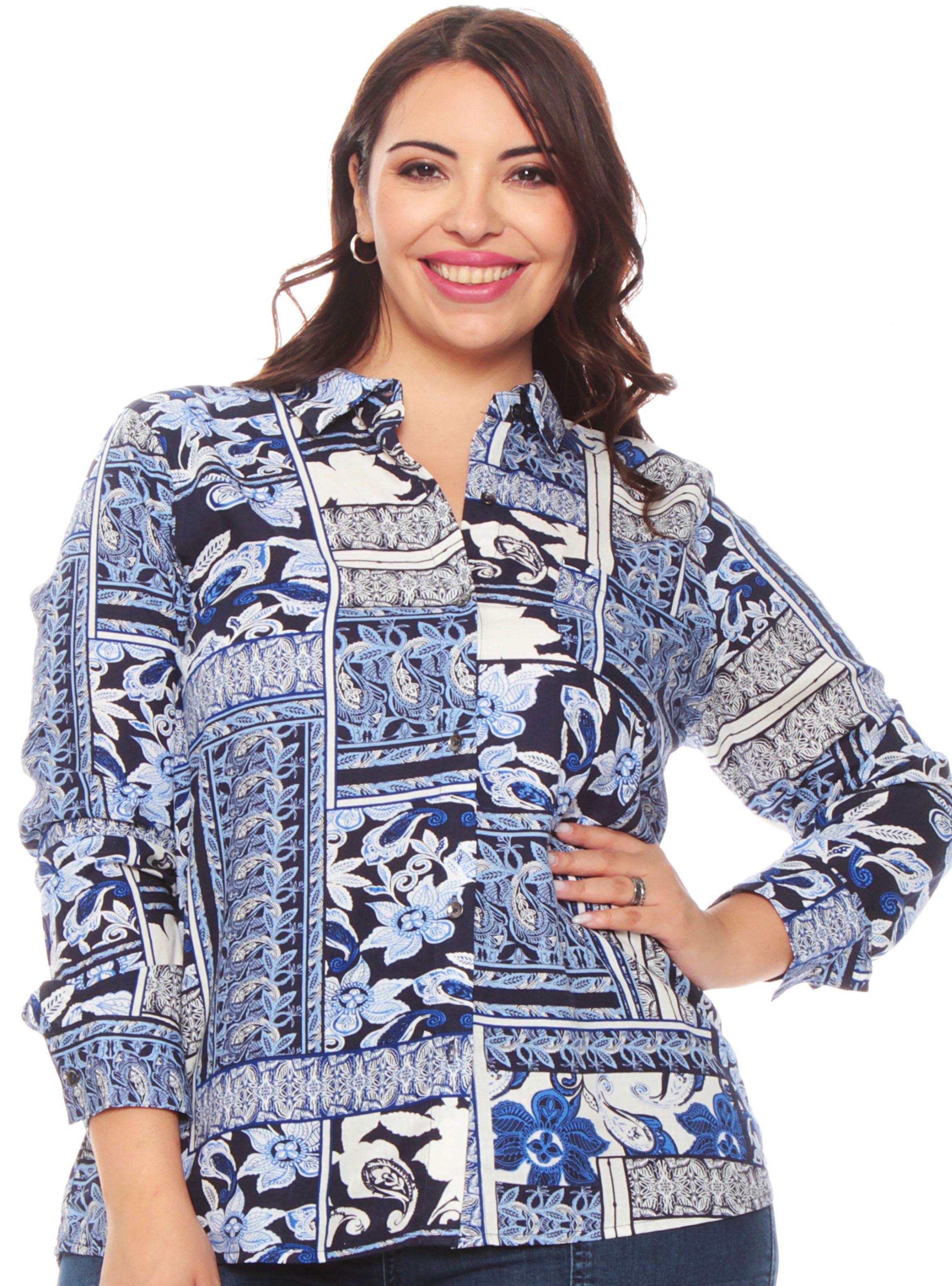Blusa Manga Larga Lino Estampado-0