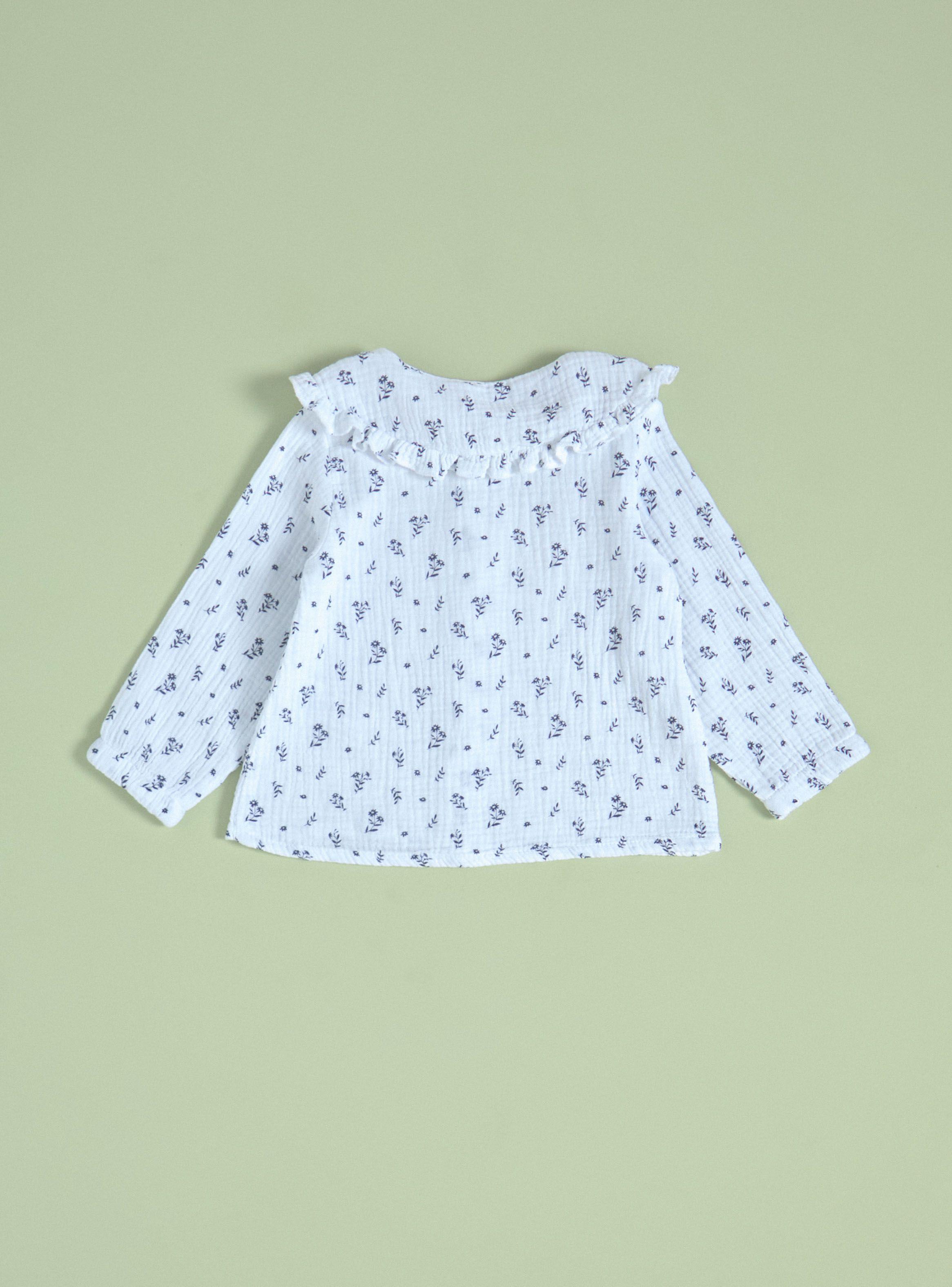 Blusa Muselina con Florecitas Estampadas y Cuello Payaso-1