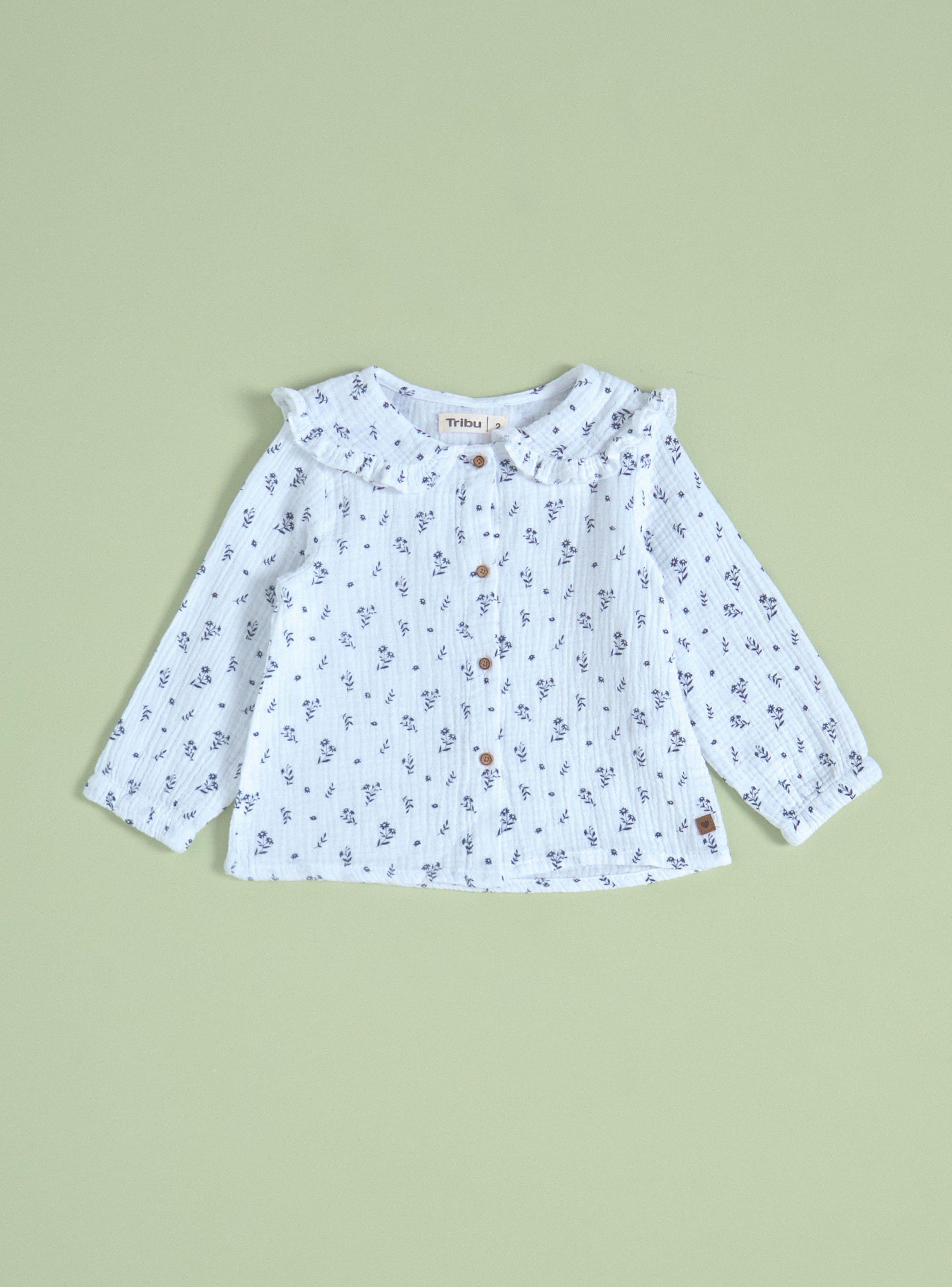Blusa Muselina con Florecitas Estampadas y Cuello Payaso-0