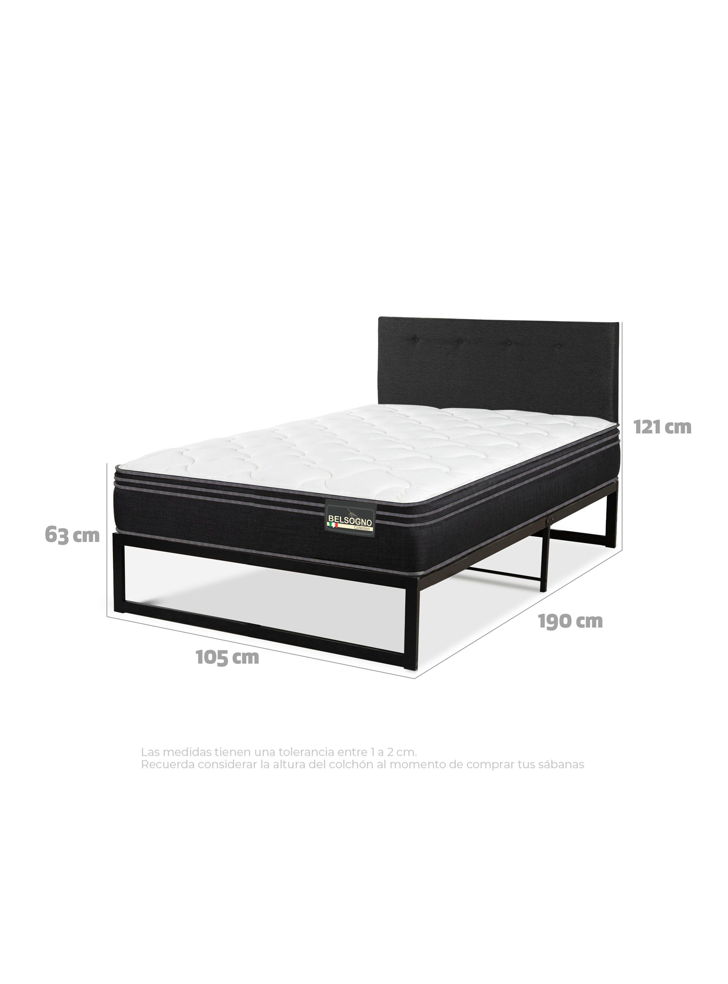 Cama Iron Smart Premium 1.5 Plazas +  Respaldo Black-1