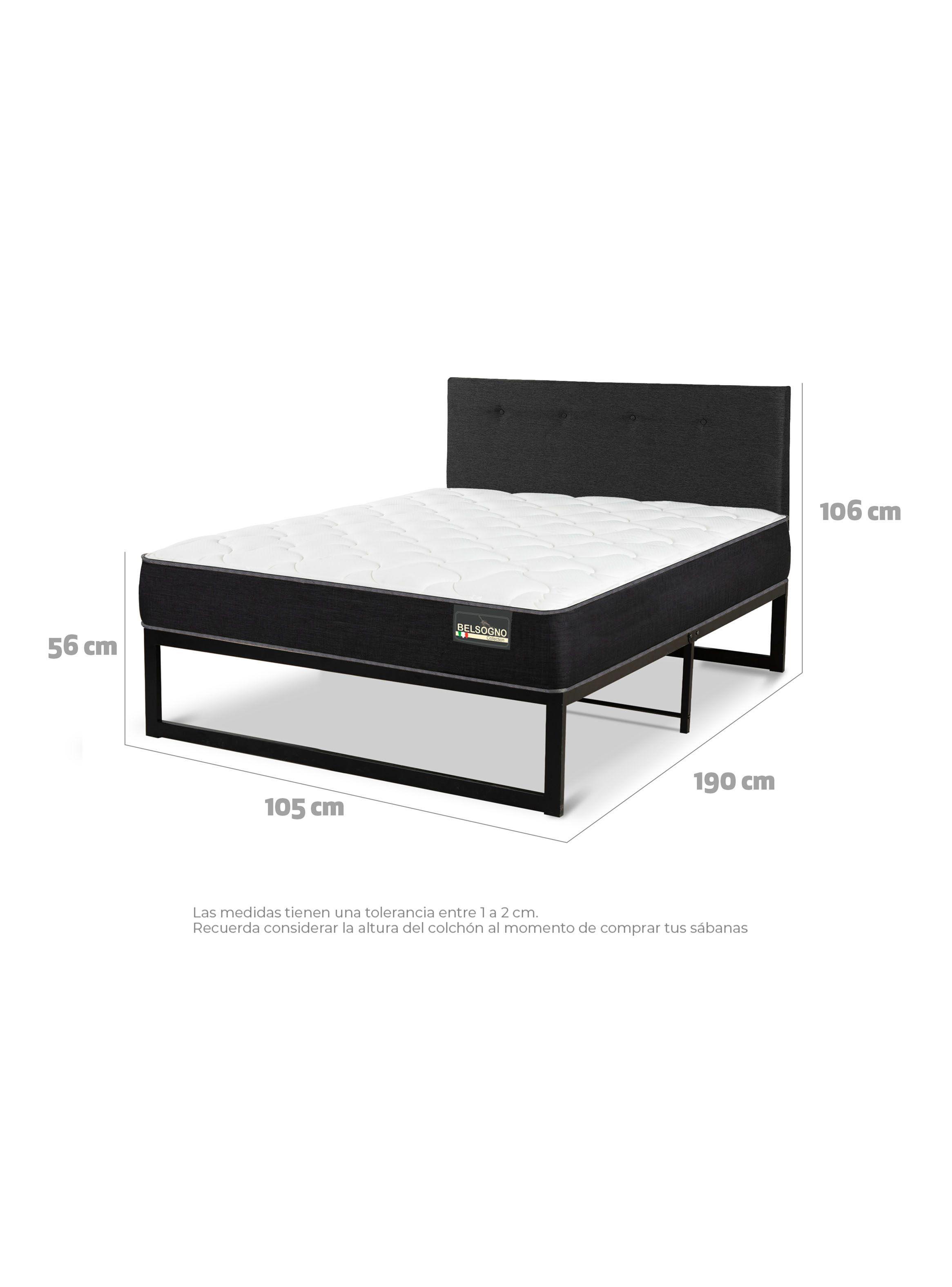 Cama Iron Smart Belsogno Plus 1.5 Plazas + Respaldo Black-1