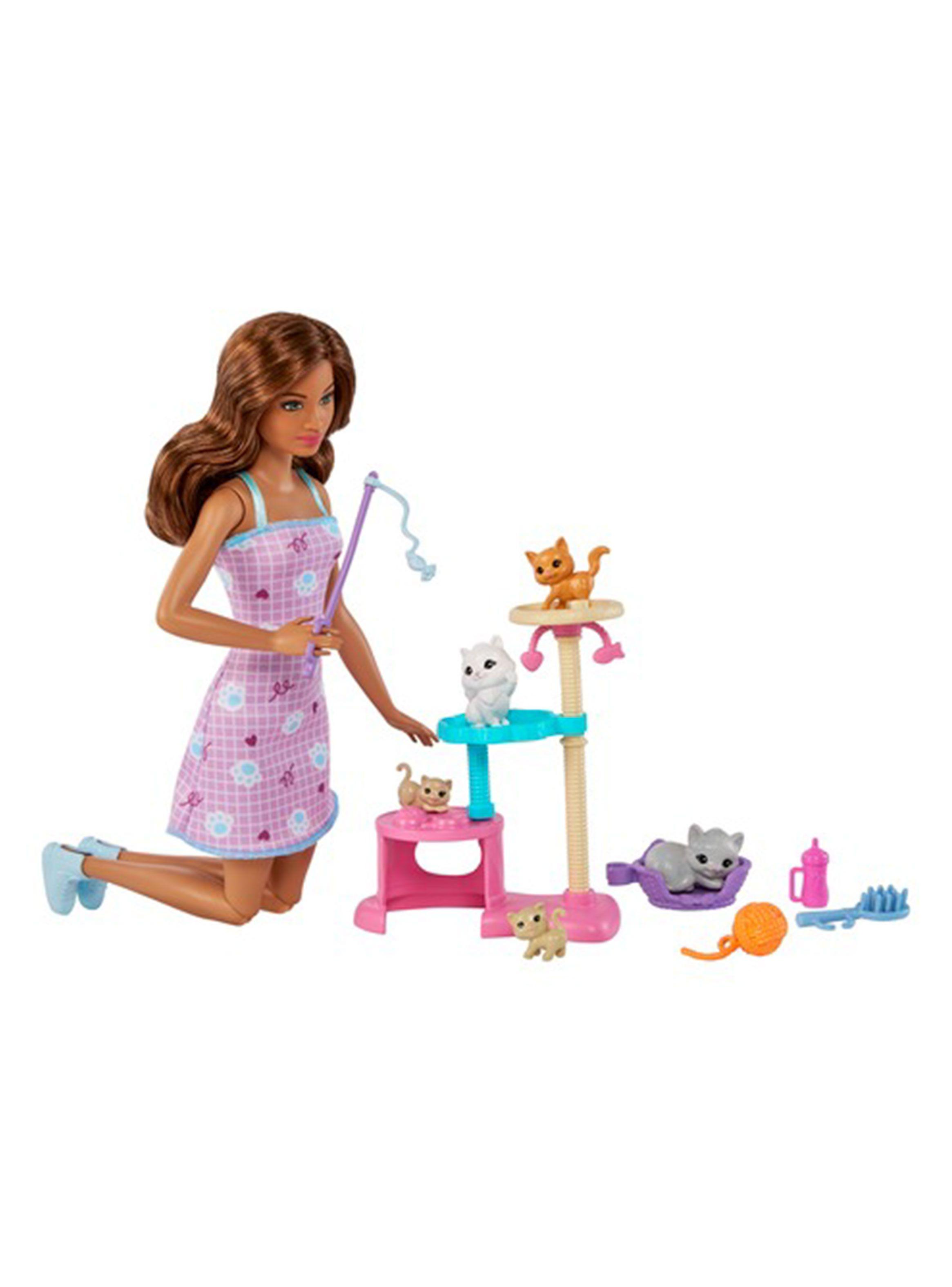 Barbie Set Cuidado de Gatitos 1 Gato y 4 Gatitos-0