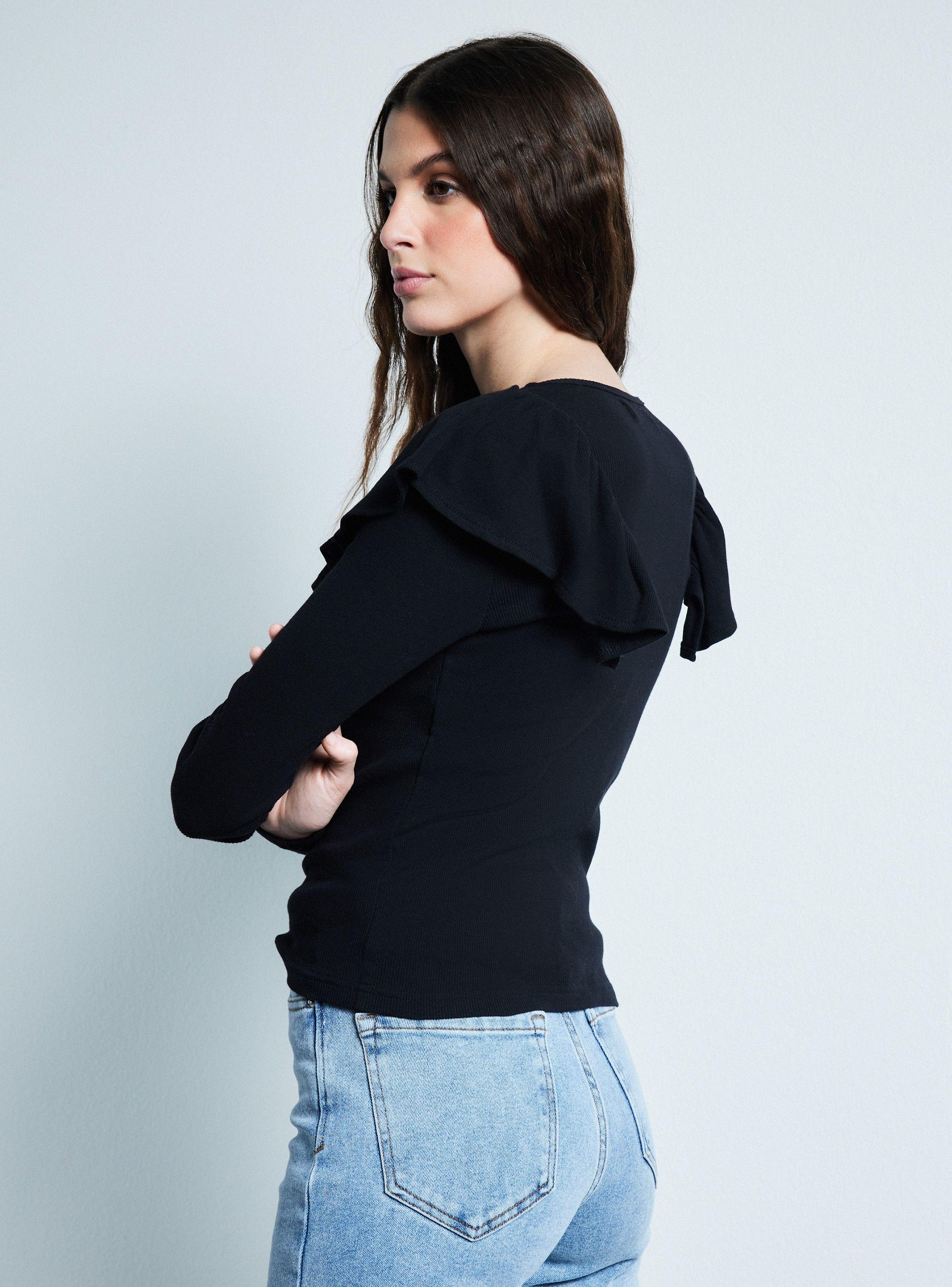Polera Manga Larga Acanalada con Vuelos-1