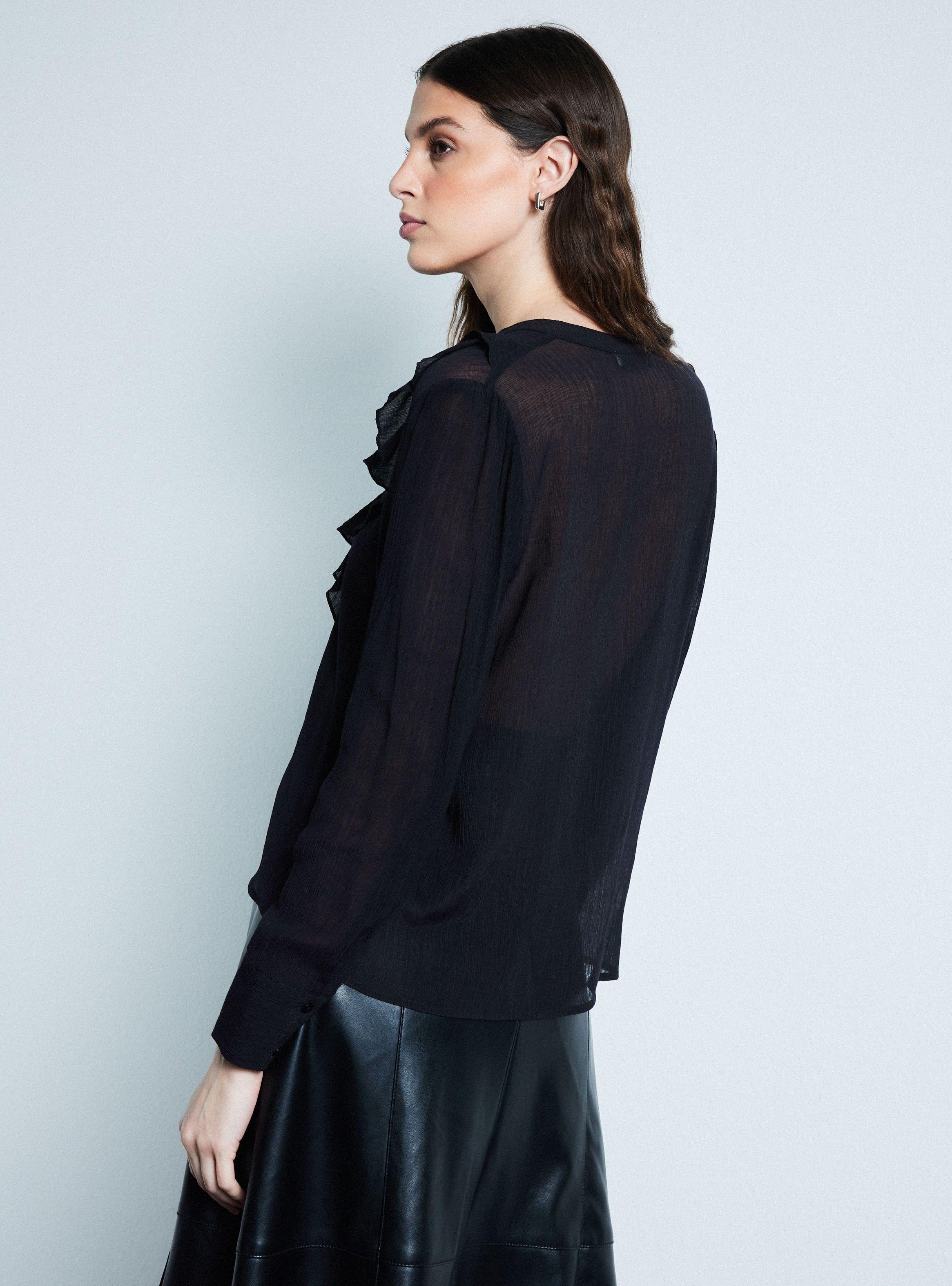 Blusa Mangas Abullonadas con Escote y Vuelos-1
