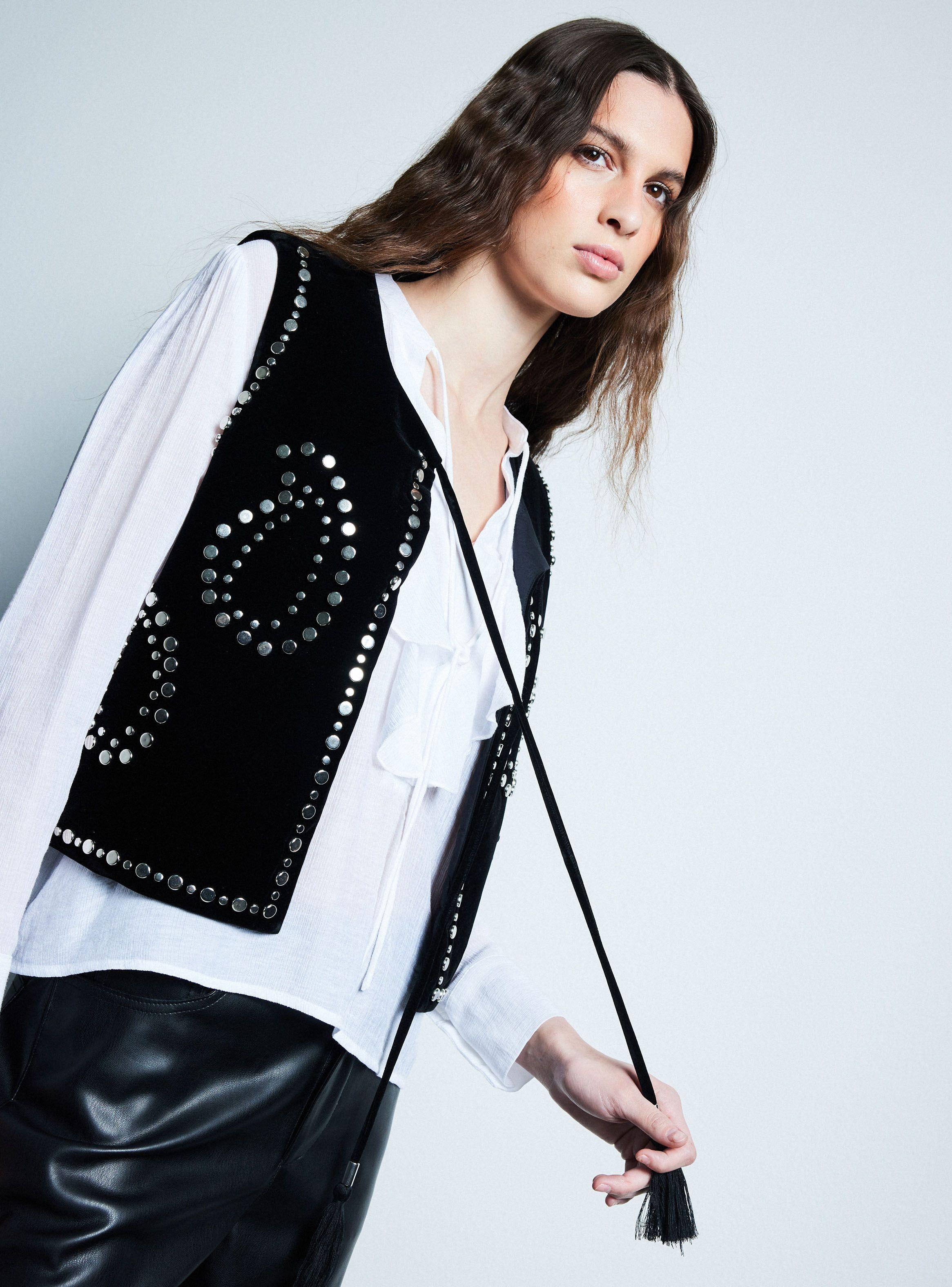 Blazer Sin Mangas Efecto Terciopelo Con Tachas-2