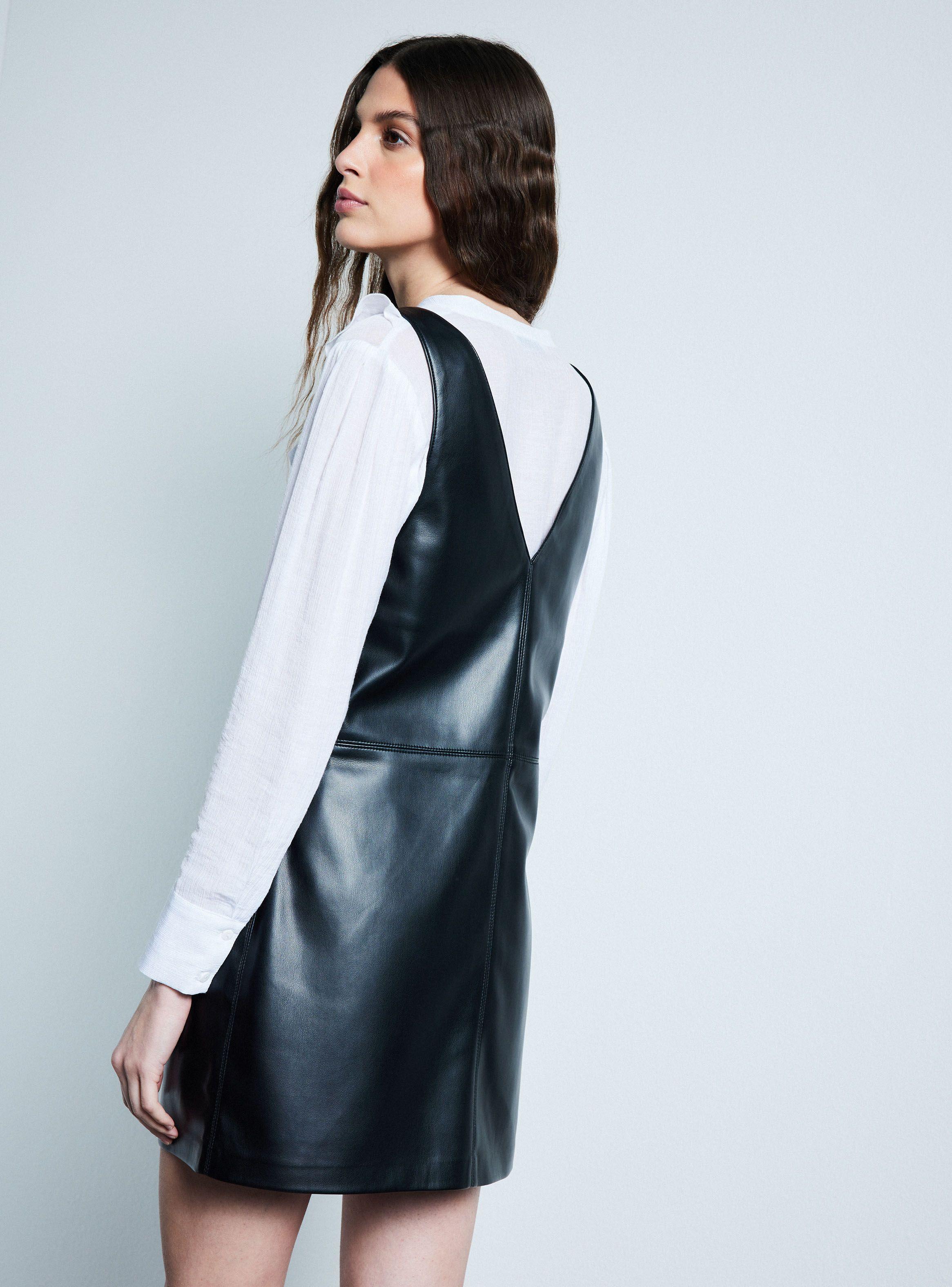 Vestido Corto sin Mangas Efecto Cuero-1
