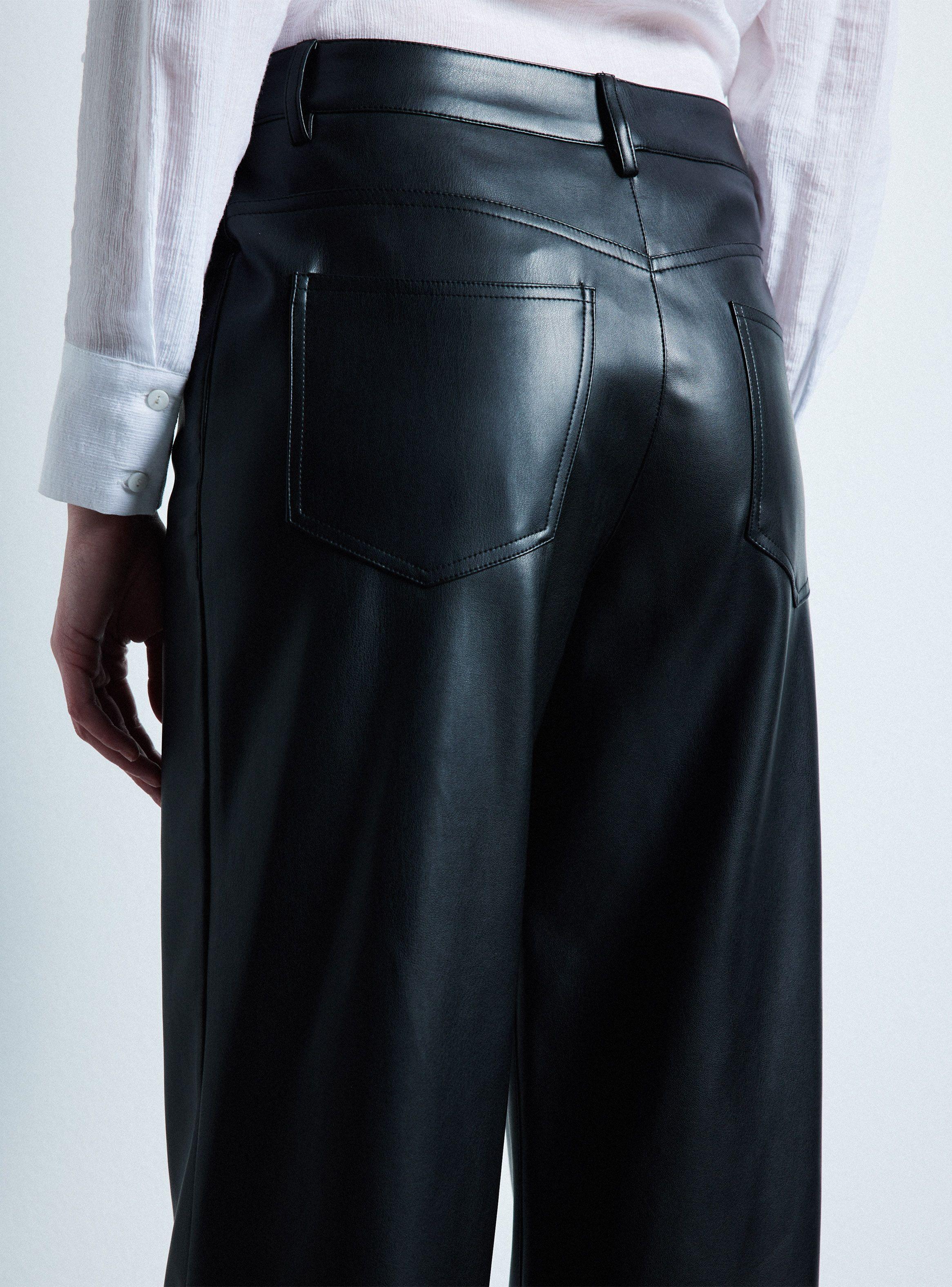 Pantalón Wide Leg Tiro Alto Efecto Cuero-3