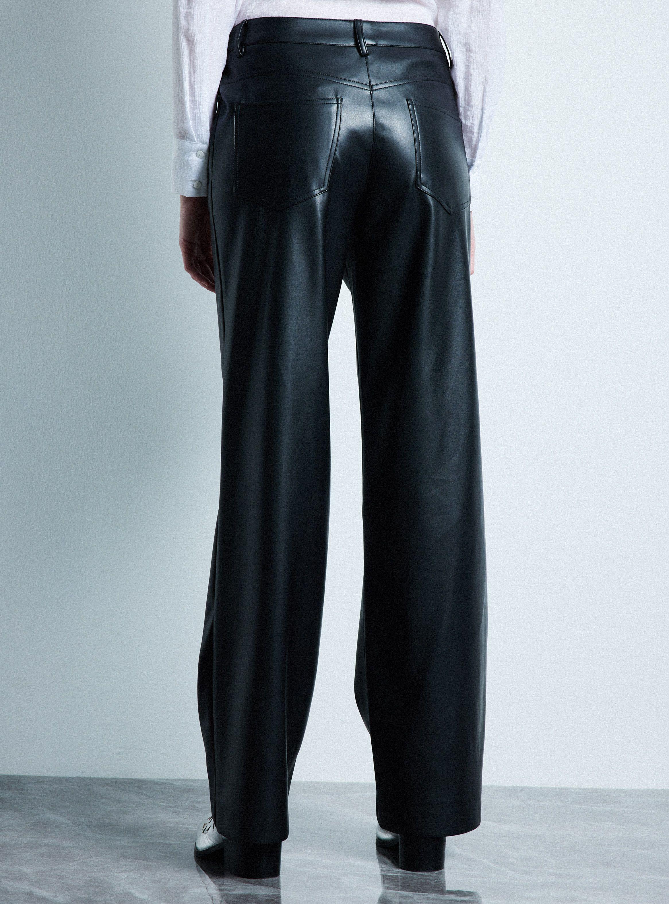 Pantalón Wide Leg Tiro Alto Efecto Cuero-1