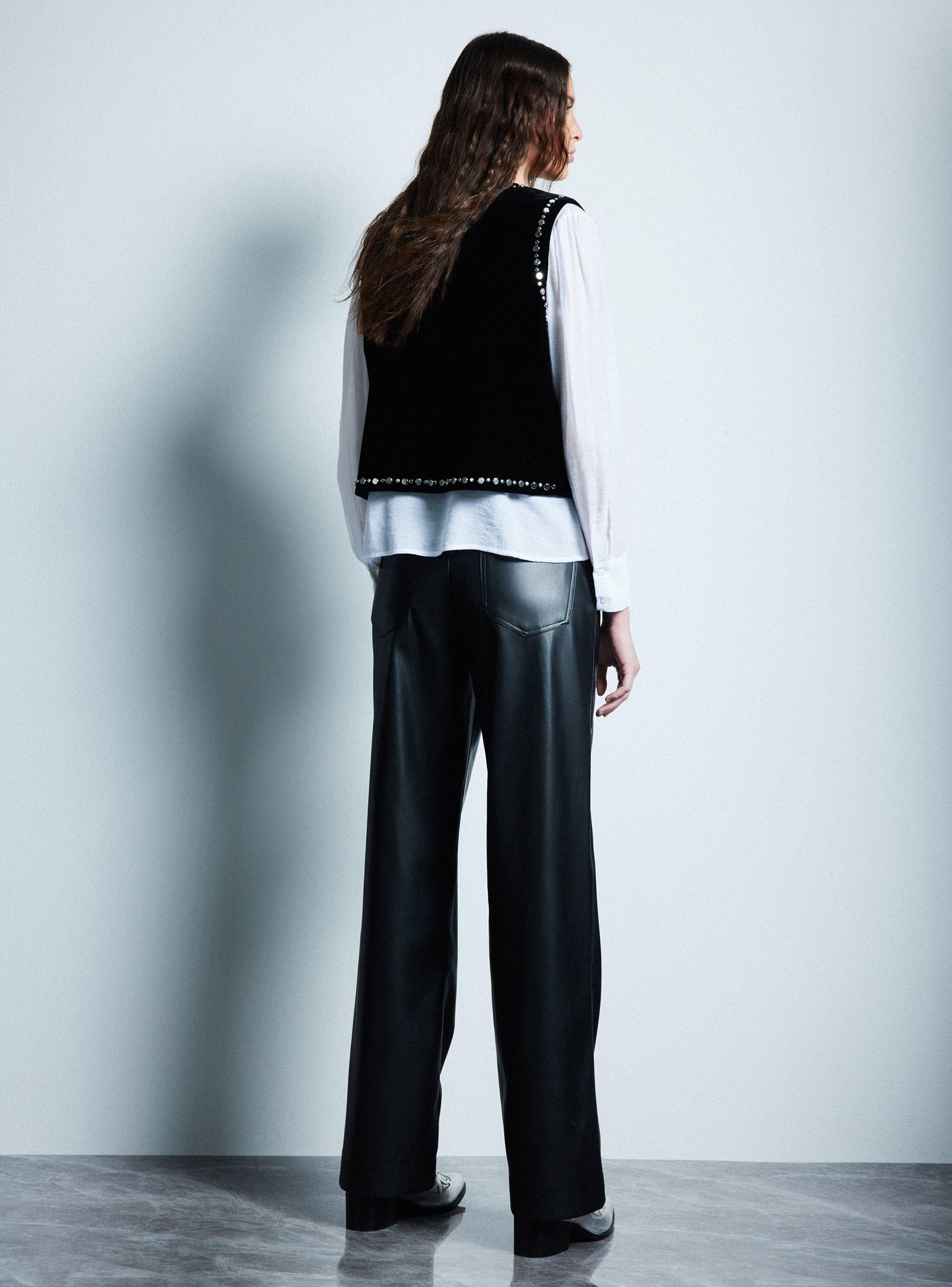 Pantalón Wide Leg Tiro Alto Efecto Cuero-5