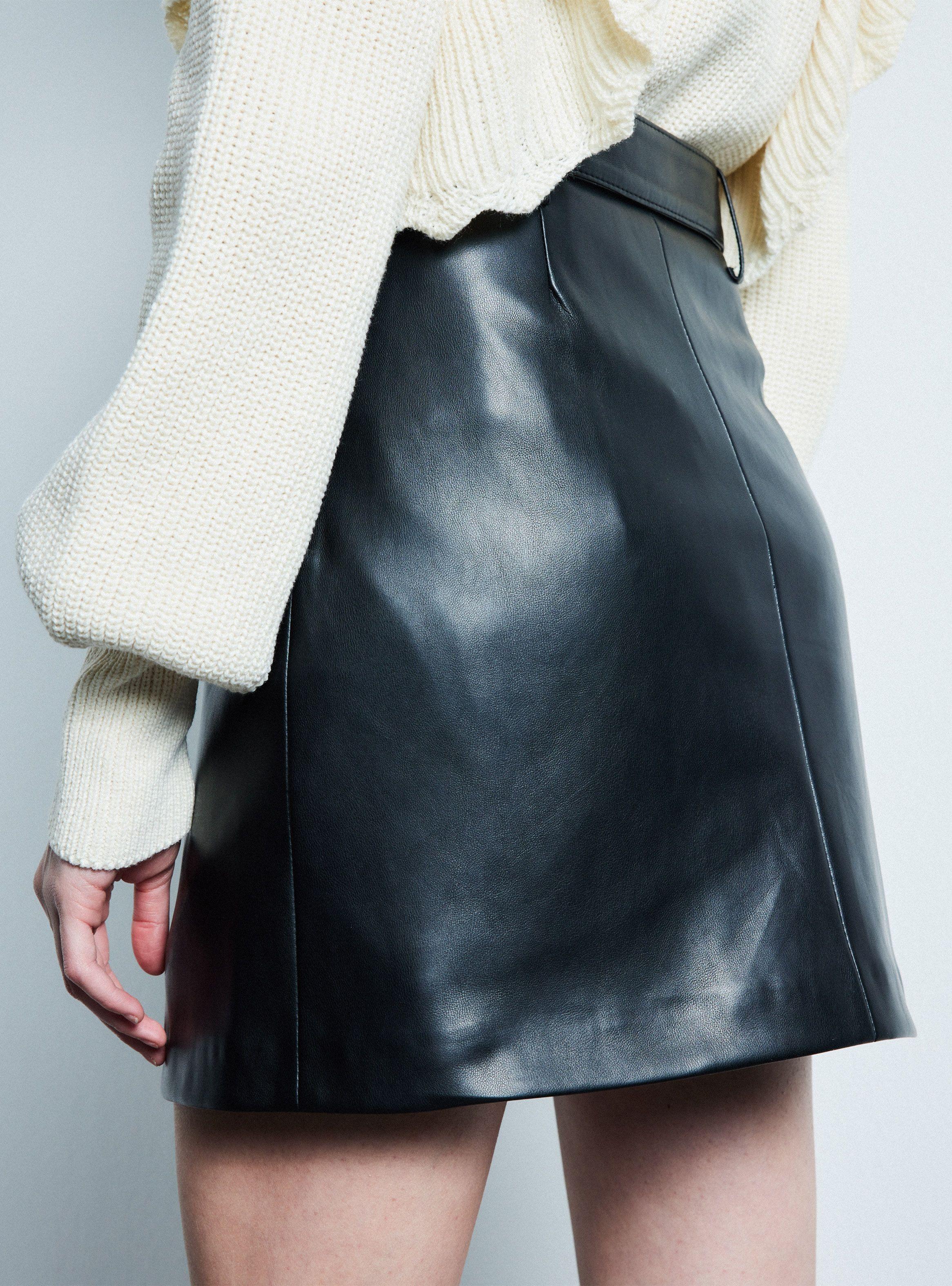 Falda Mini Efecto Cuero Cinturón Hebilla Western-3