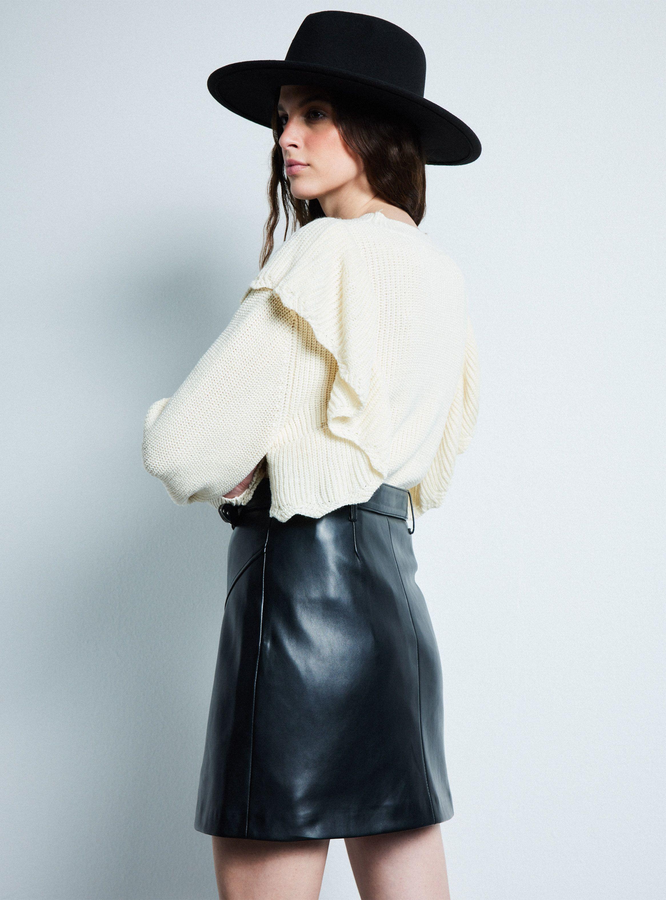 Falda Mini Efecto Cuero Cinturón Hebilla Western-1