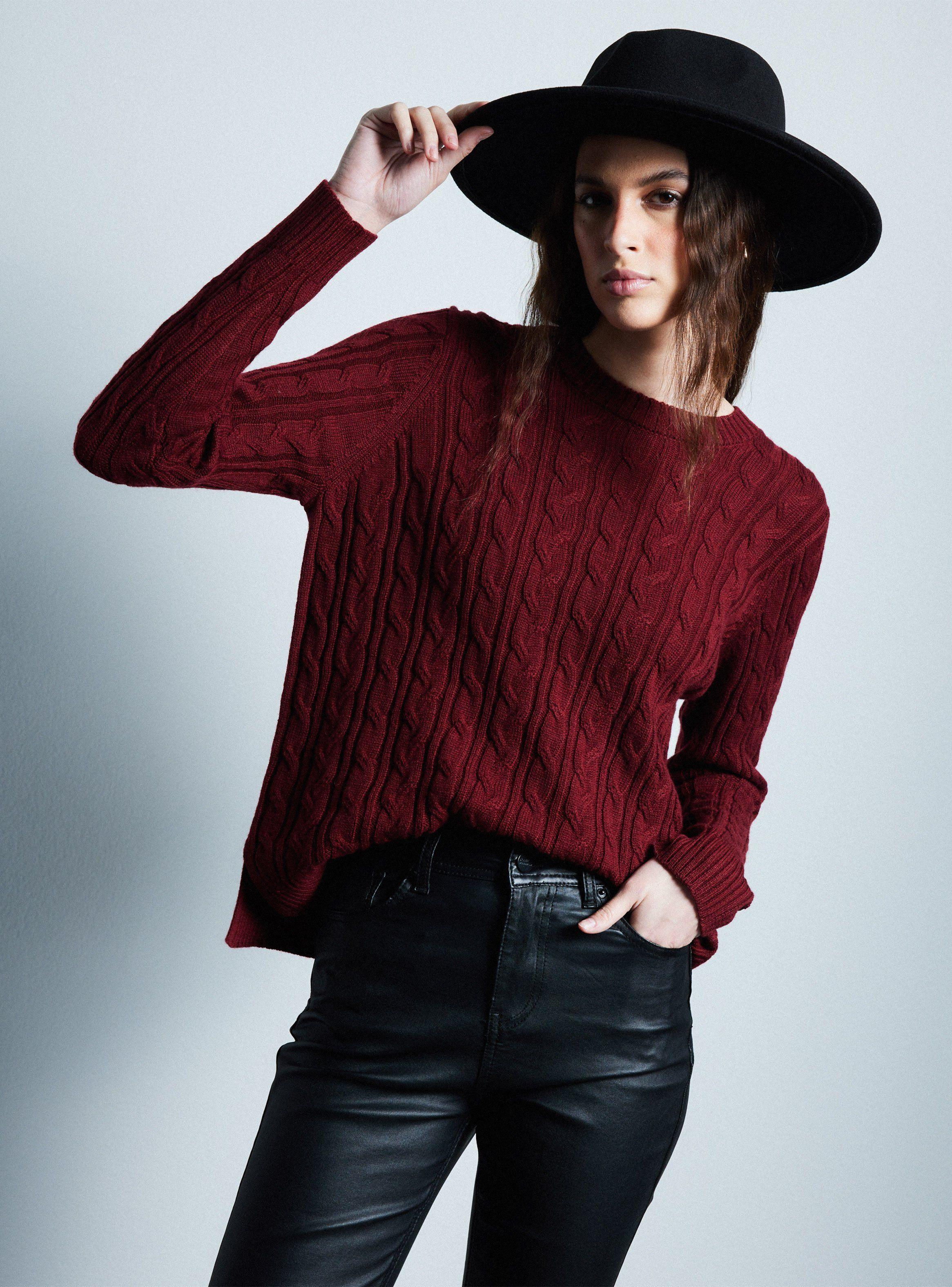 Sweater Manga Larga Trenzado Con Lana-0