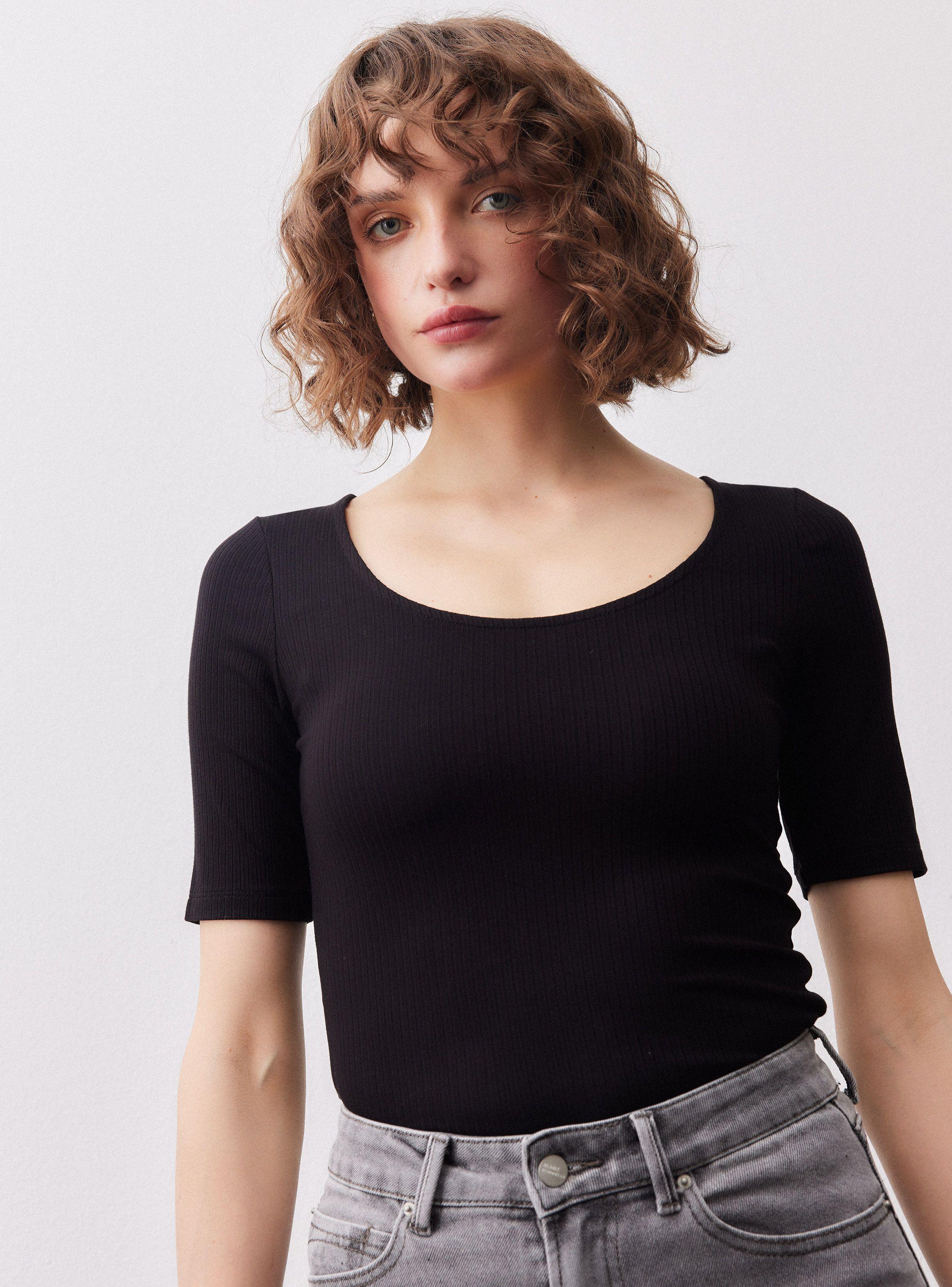 Polera Básica Acanalada Manga Codo-2