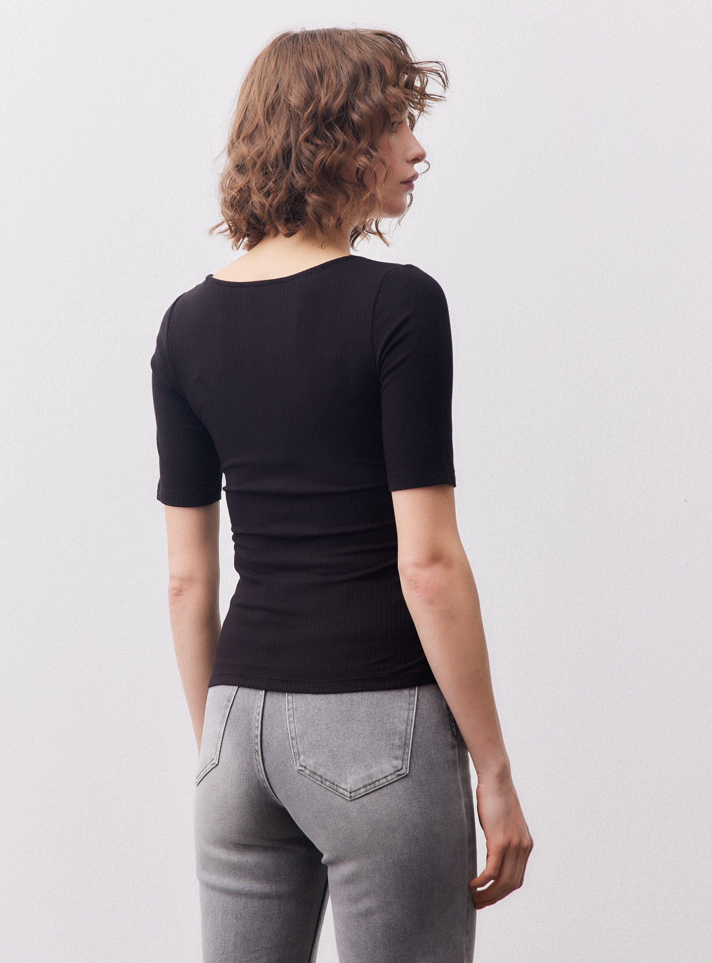 Polera Básica Acanalada Manga Codo-1