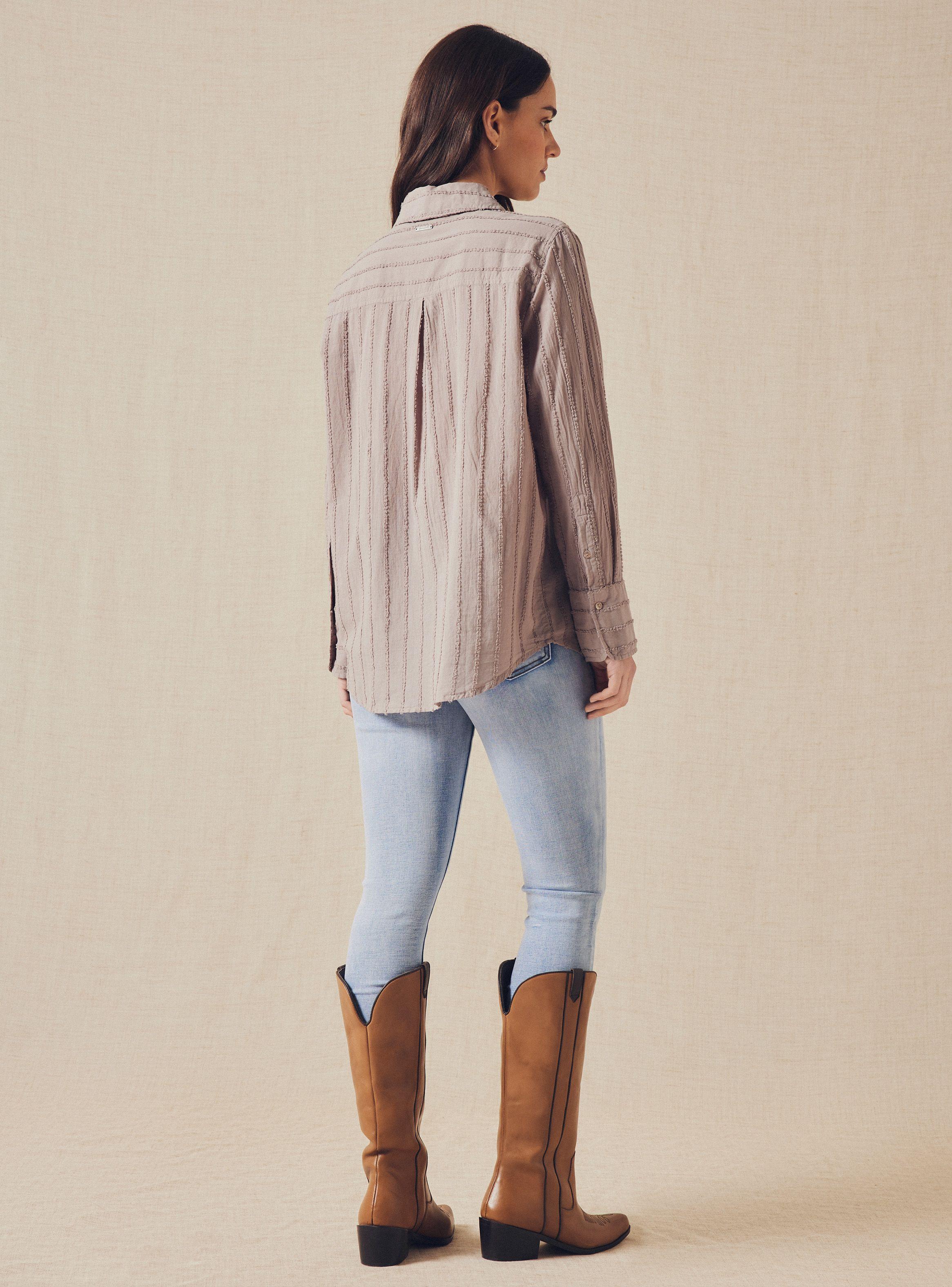 Blusa Camisera con Tela de Listada y Proceso de Teñido-5