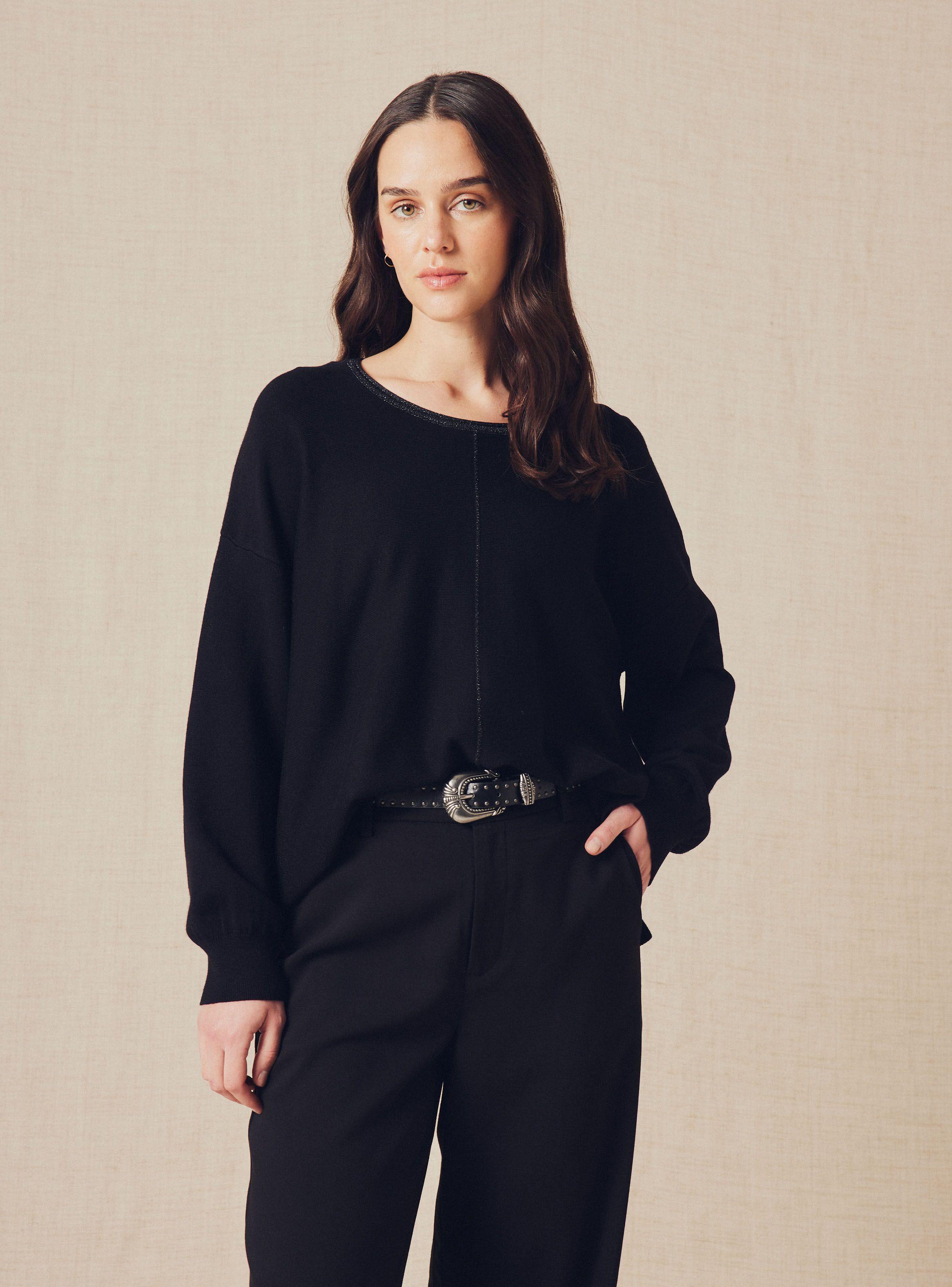 Sweater Holgado Con Detalles Metalizados Al Tono-0