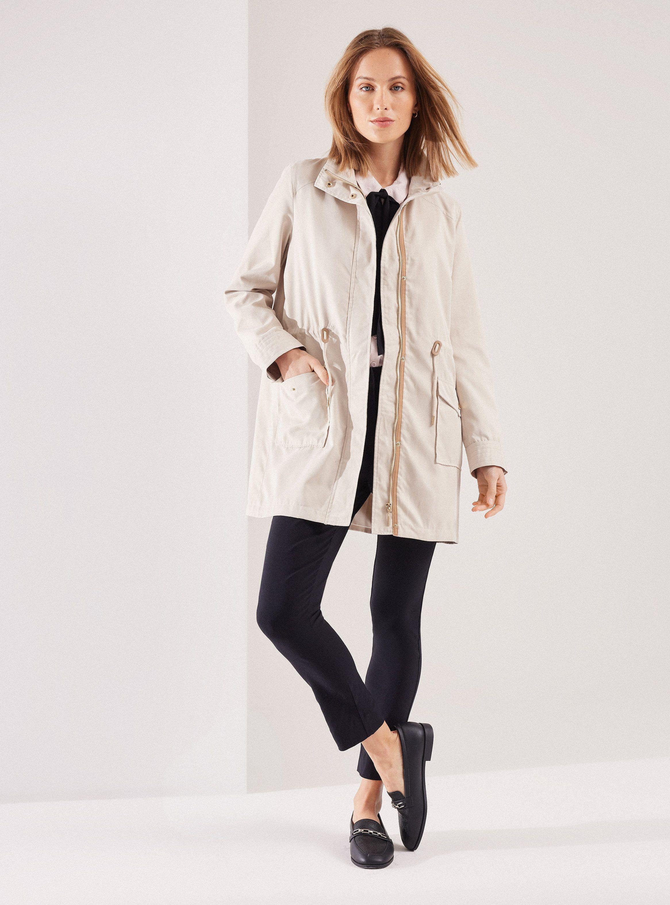 Chaqueta Liviana Larga con Ajuste en Cintura Bolsillo-4