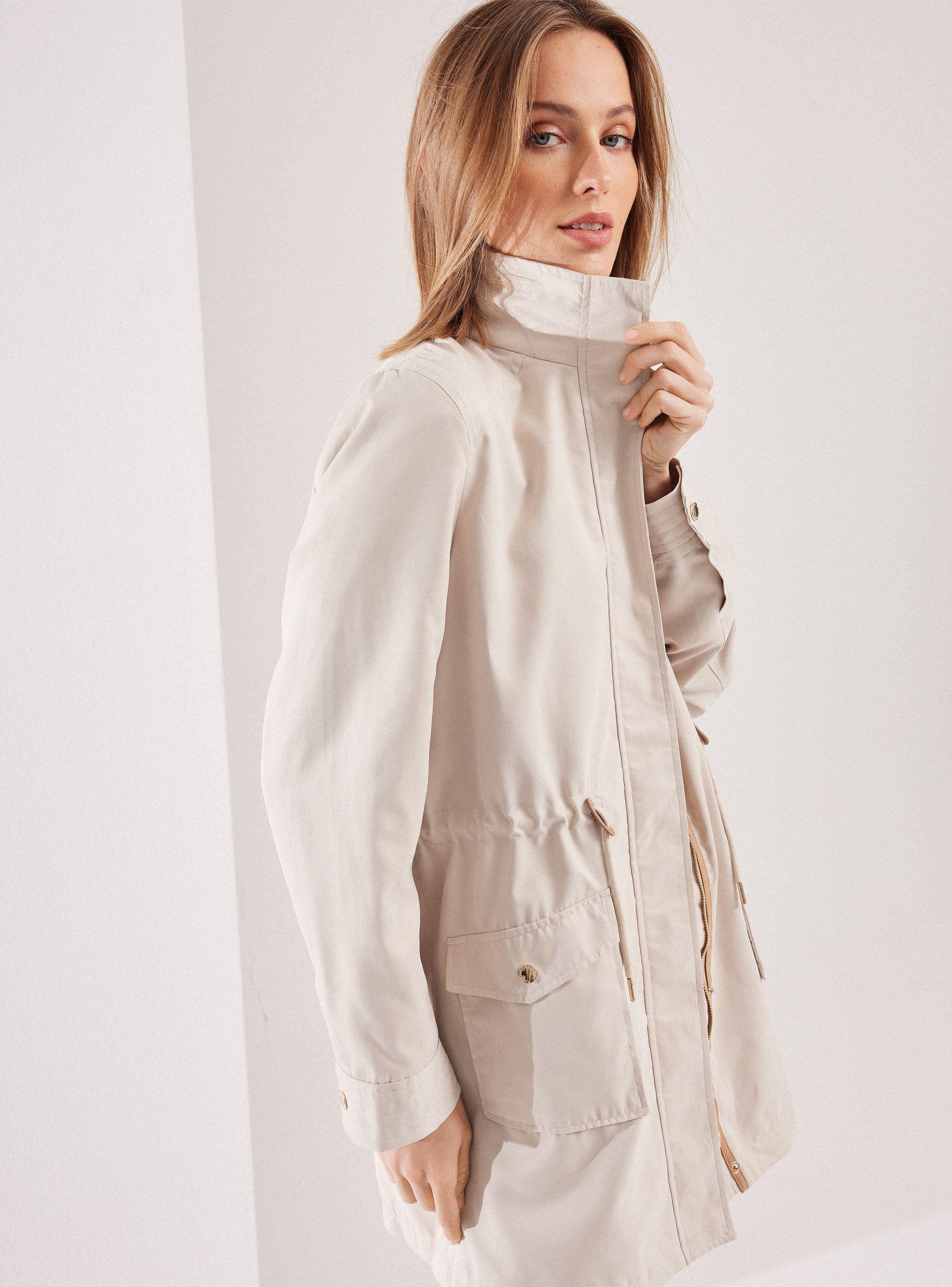 Chaqueta Liviana Larga con Ajuste en Cintura Bolsillo-2
