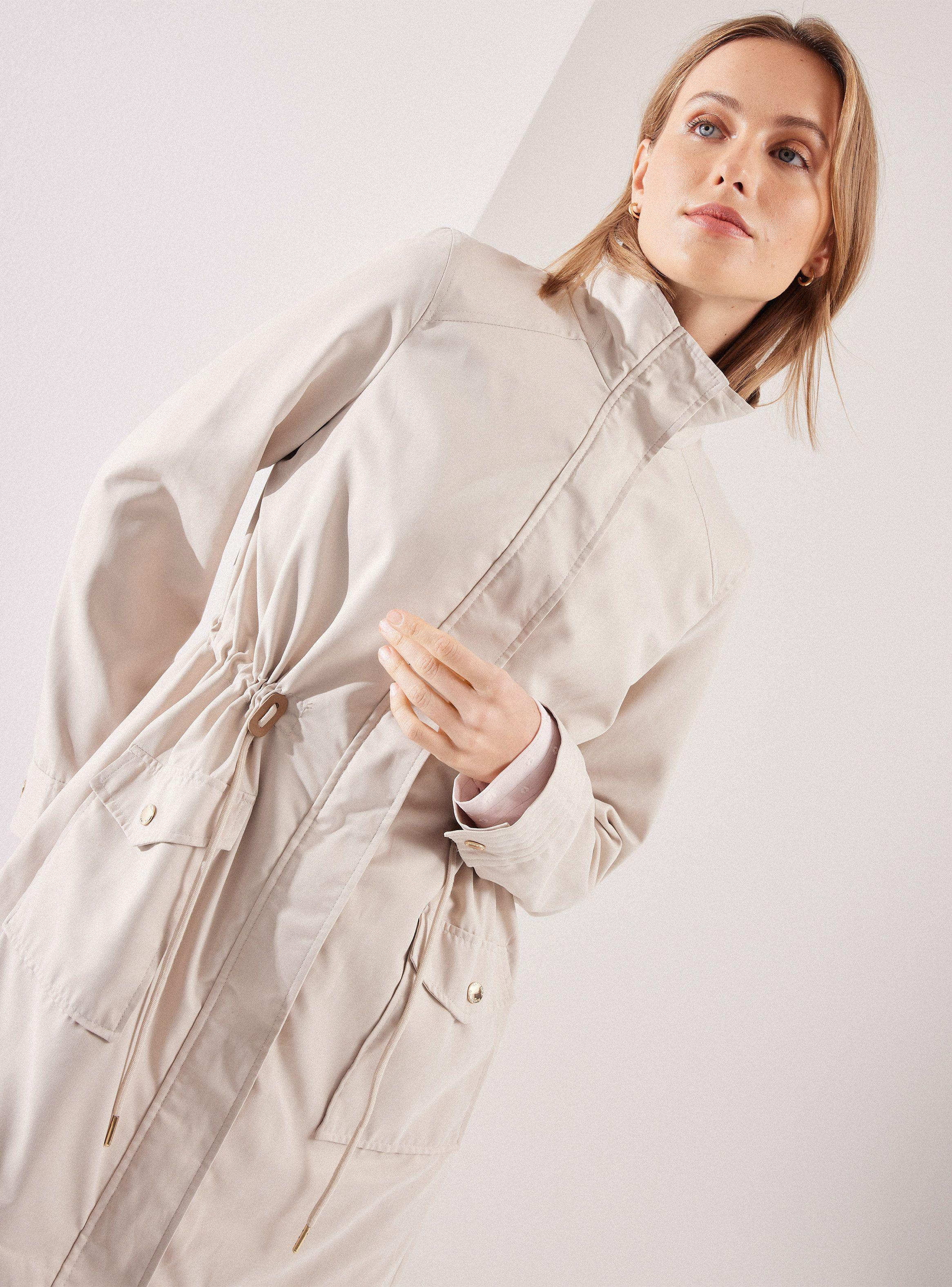 Chaqueta Liviana Larga con Ajuste en Cintura Bolsillo-3