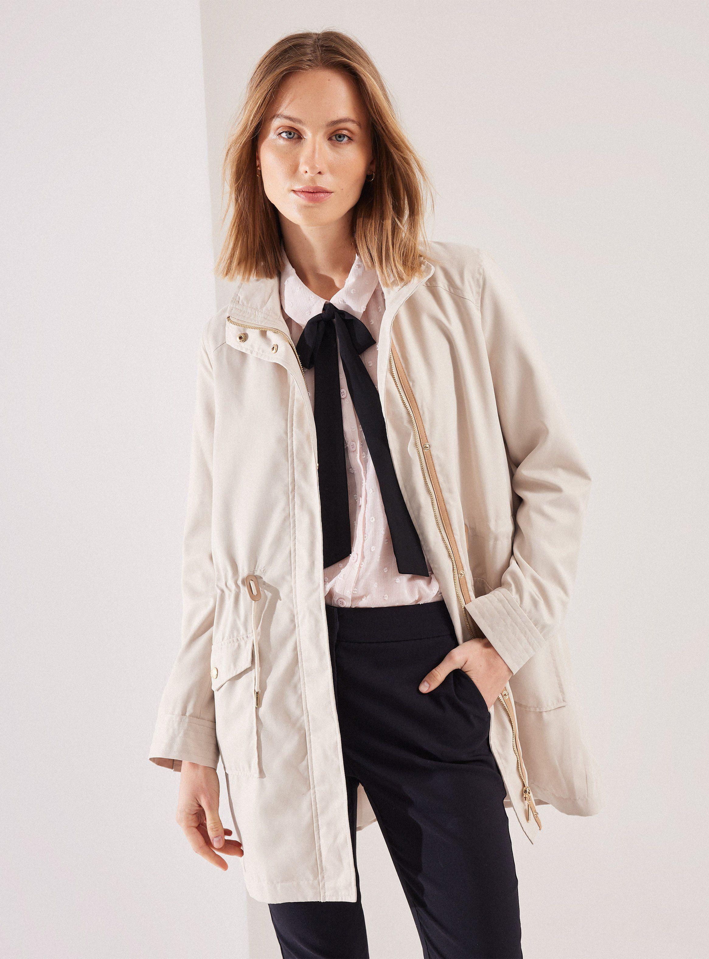 Chaqueta Liviana Larga con Ajuste en Cintura Bolsillo-0