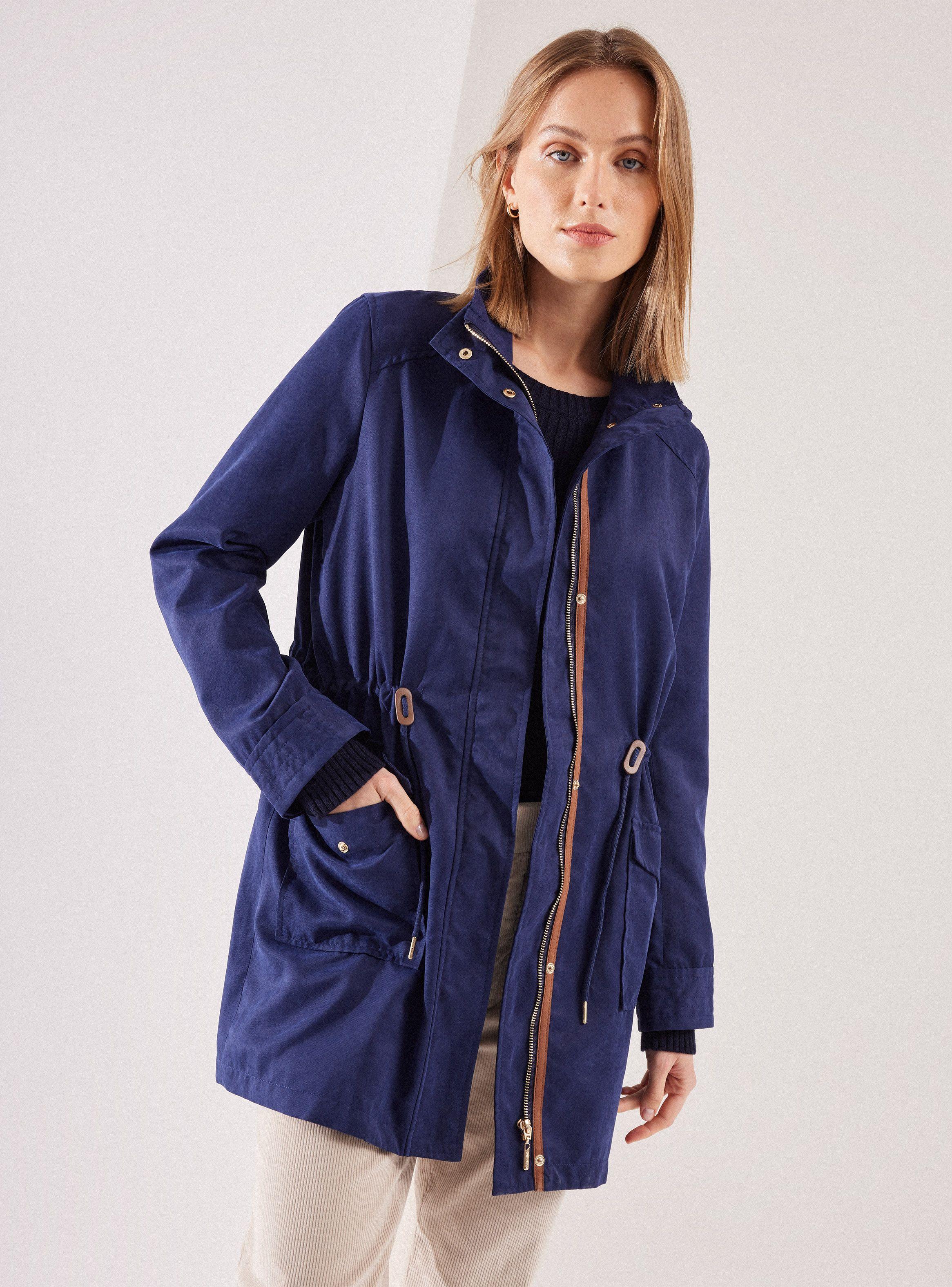 Chaqueta Liviana Larga con Ajuste en Cintura Bolsillo-0