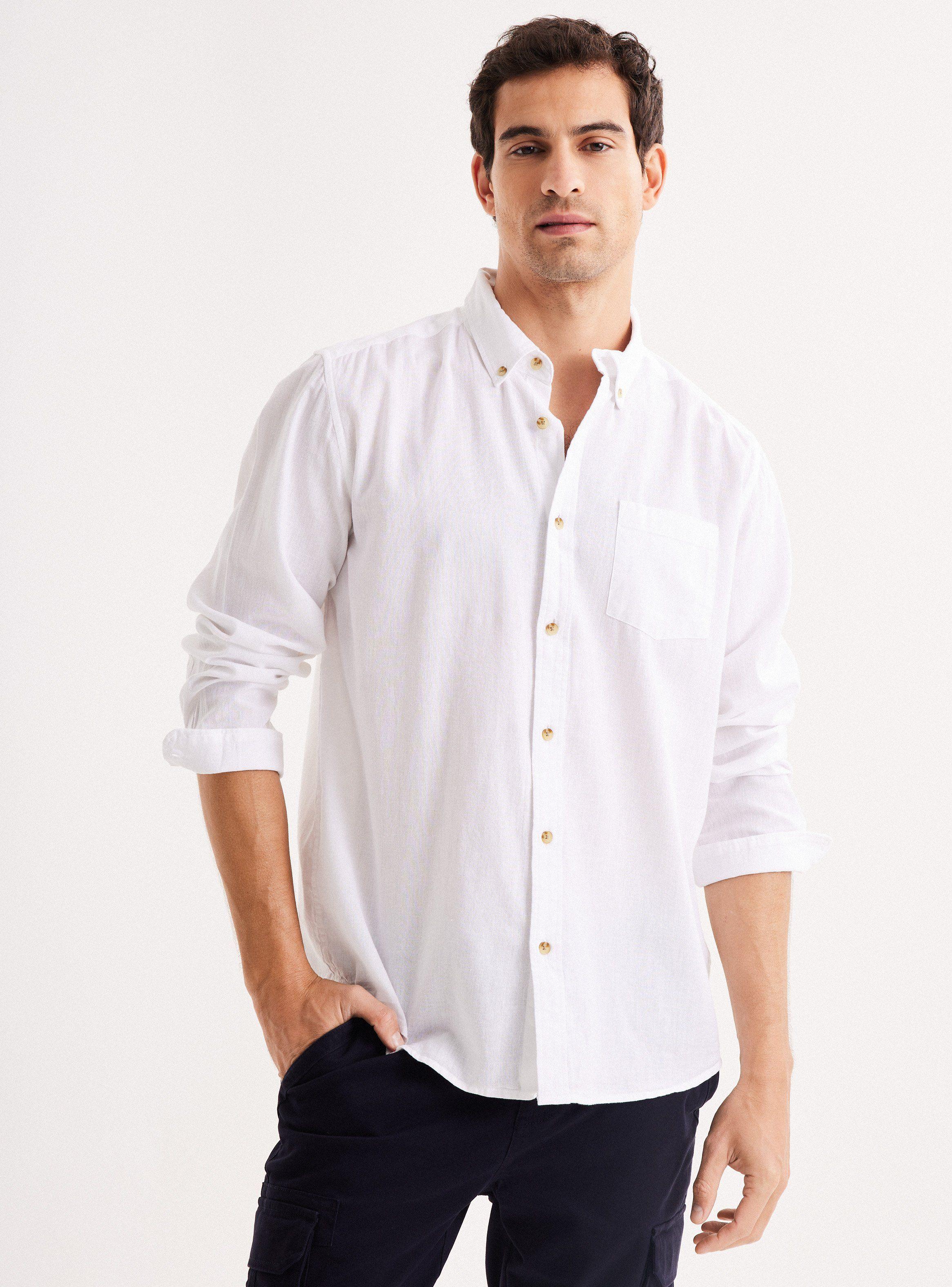 Camisa de Vestir Manga Larga Lino Algodón-0