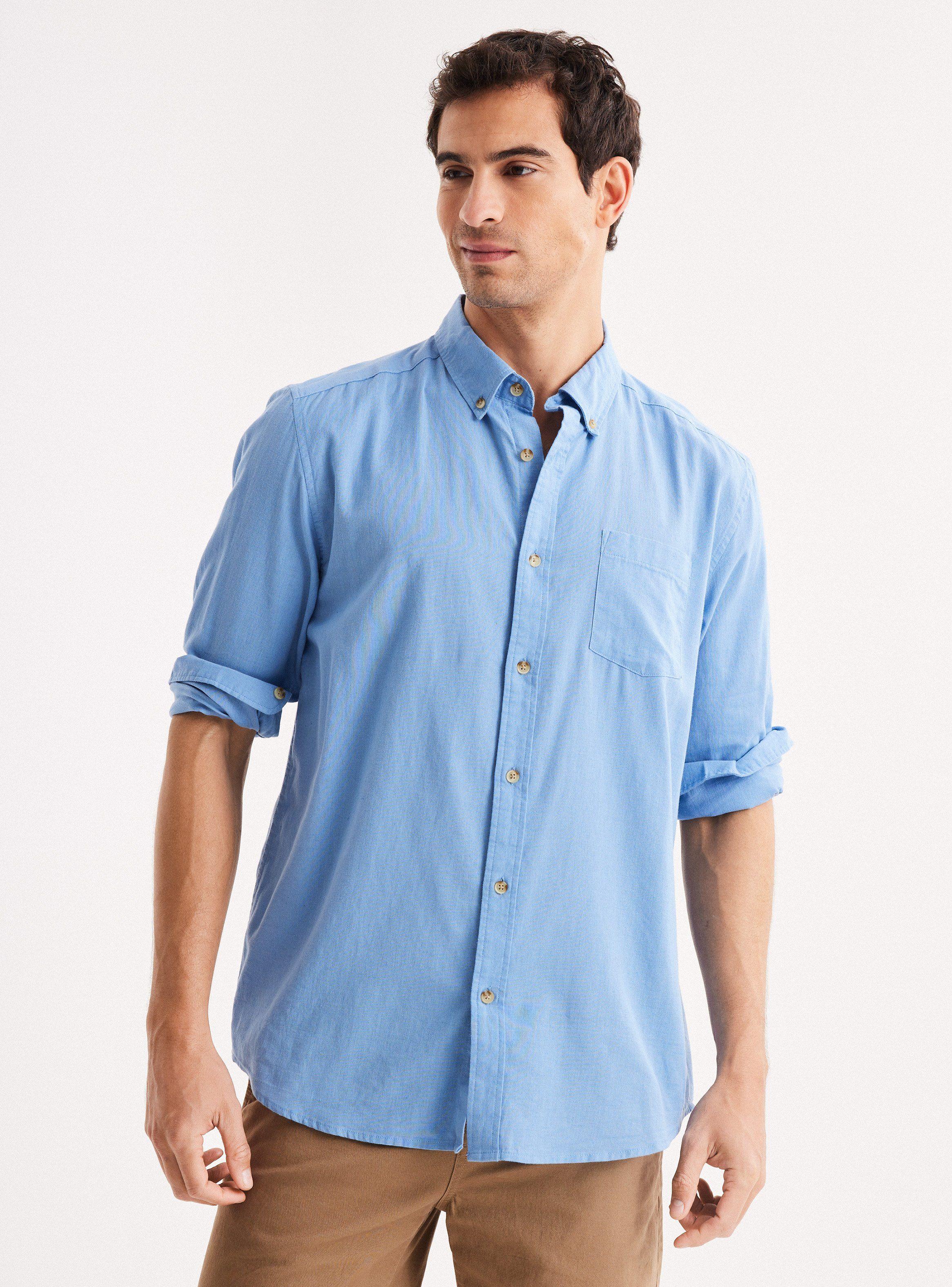 Camisa de Vestir Manga Larga Lino Algodón-0