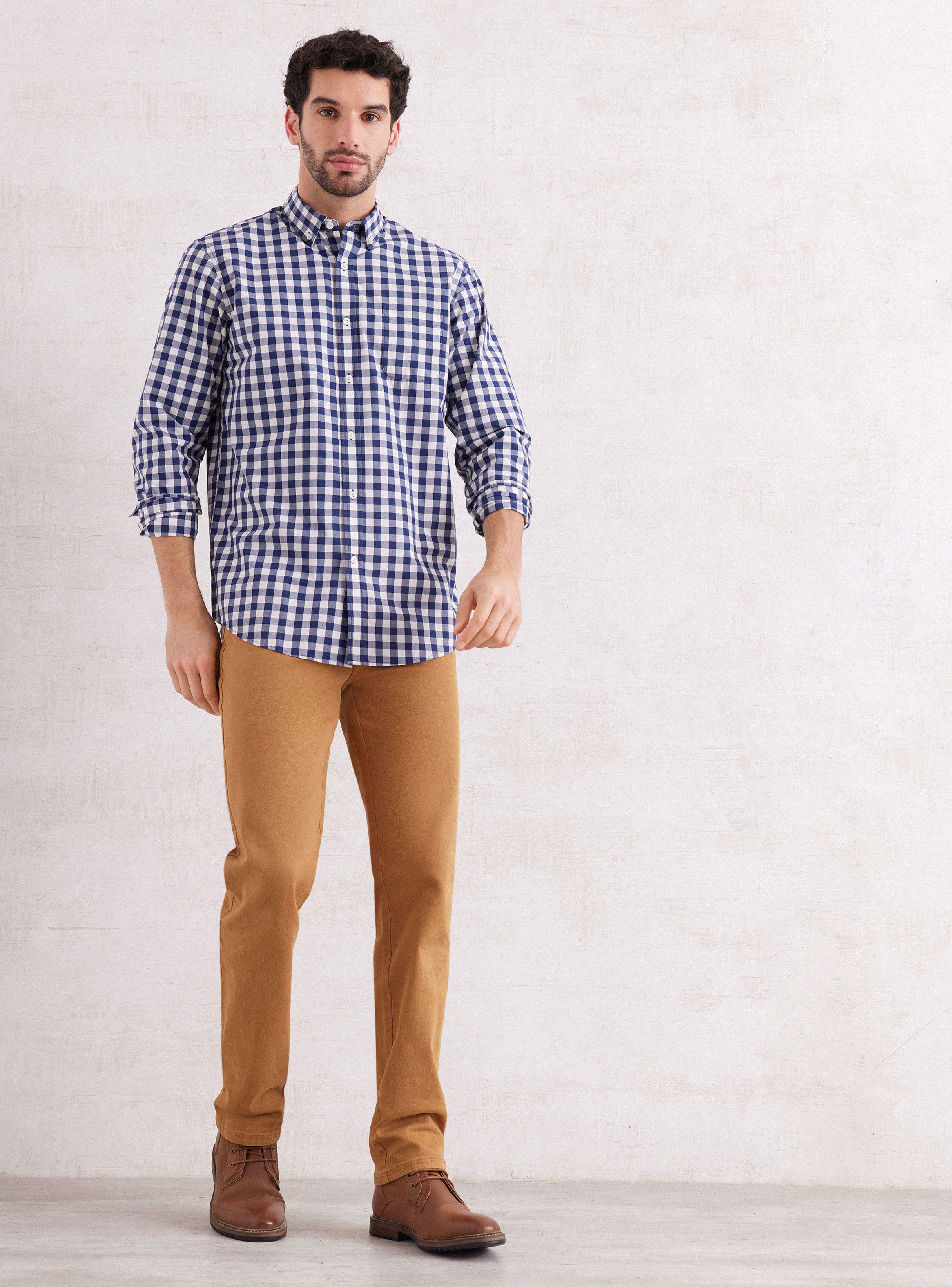 Camisa de Vestir Manga Larga Cuadro Mantel de Greenfield