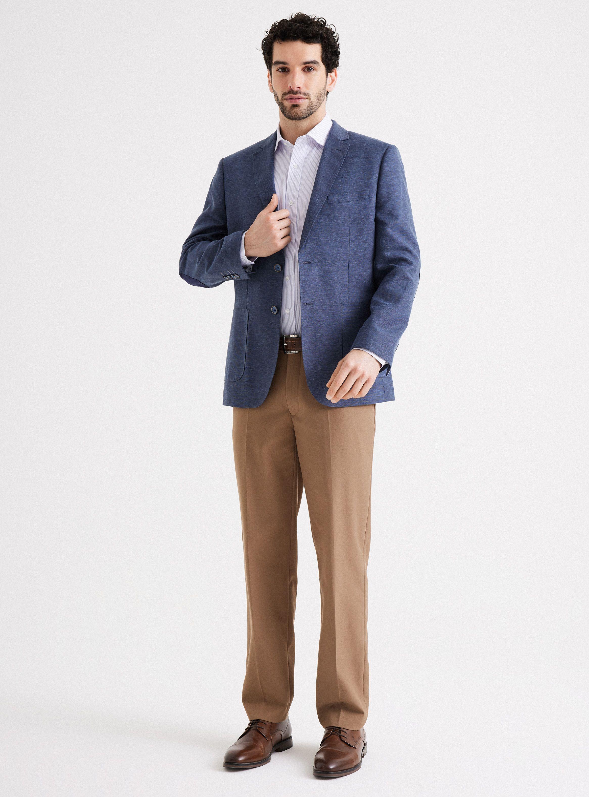Vestón Recto Slim Fit Tela de Lino Espigado de Johnson Dorado - Vista 5