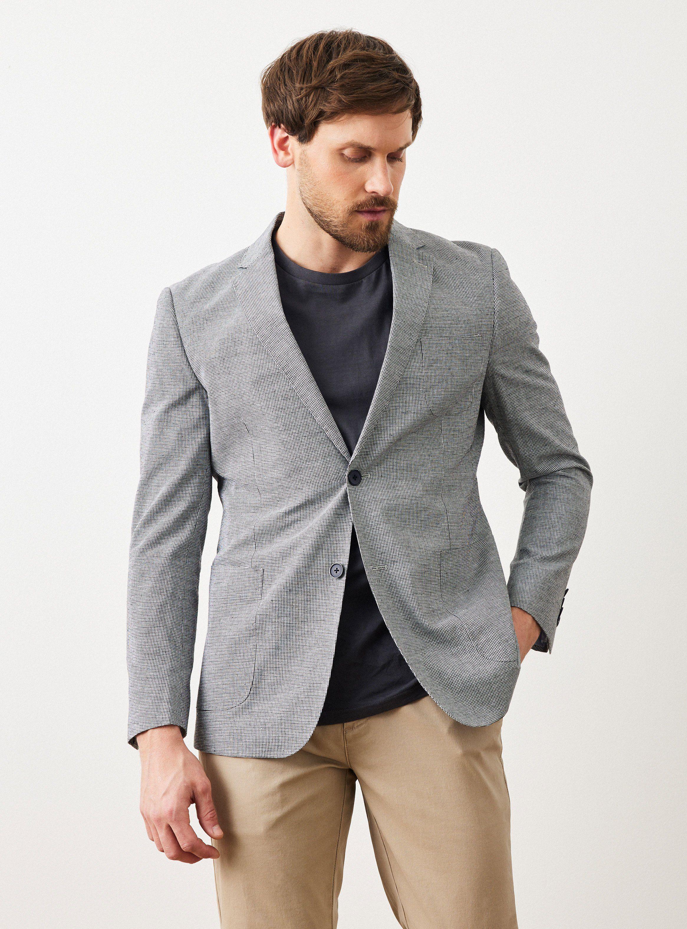 Vestón Recto Slim Fit Tela Algodón-0