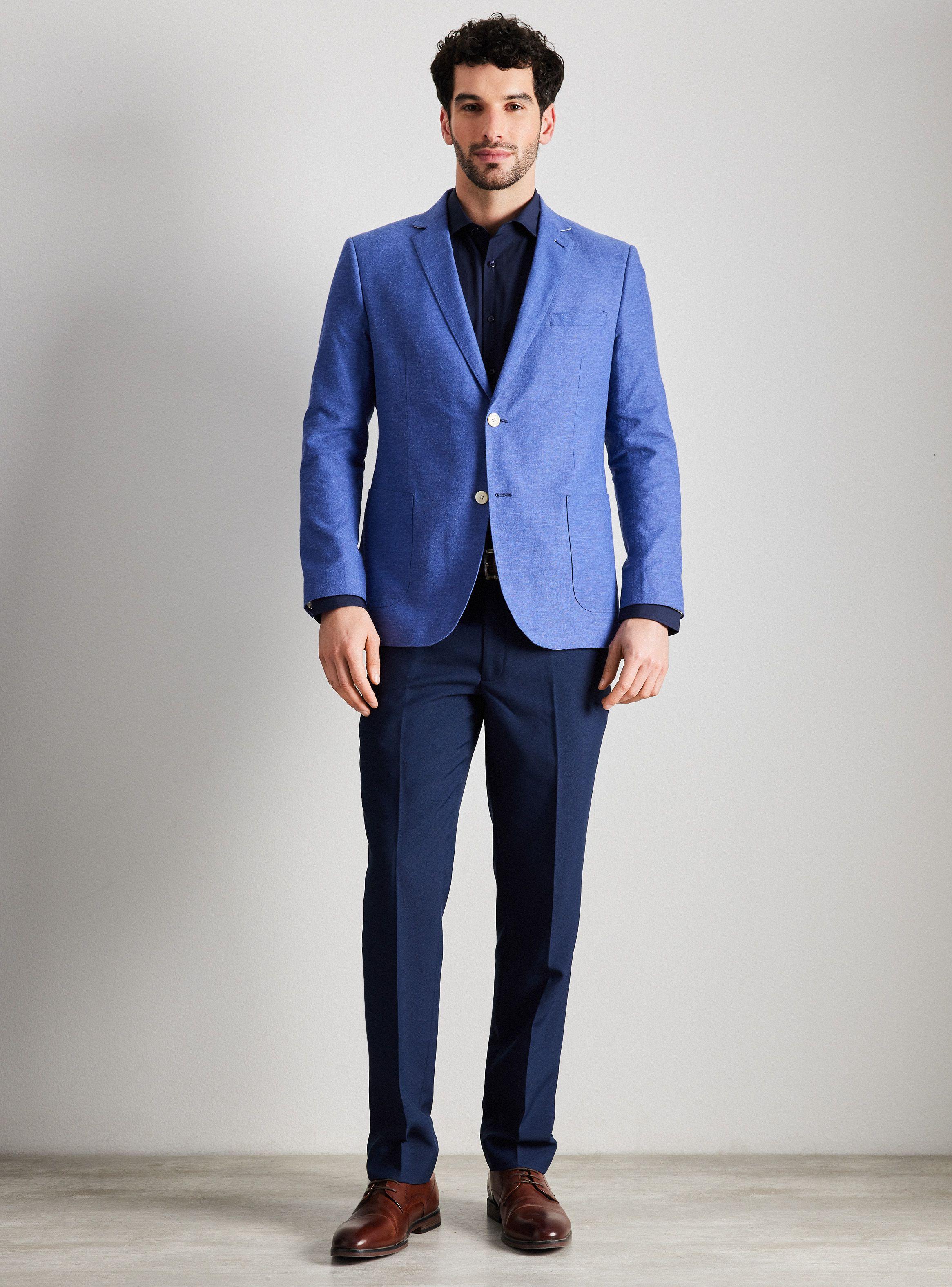 Vestón Recto Tela con Lino y Poliéster Slim Fit-4