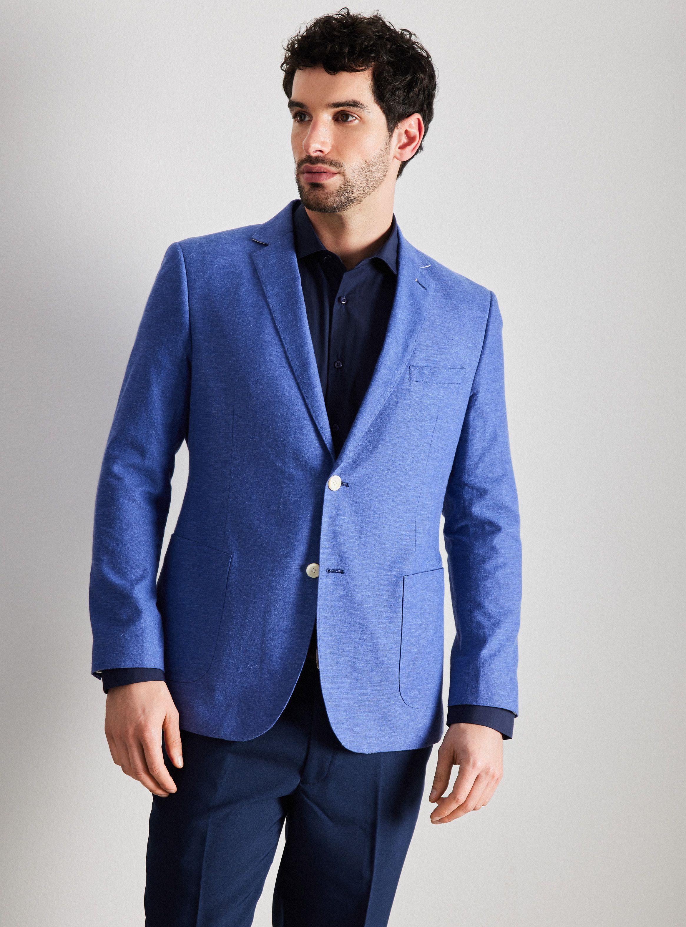 Vestón Recto Tela con Lino y Poliéster Slim Fit-0