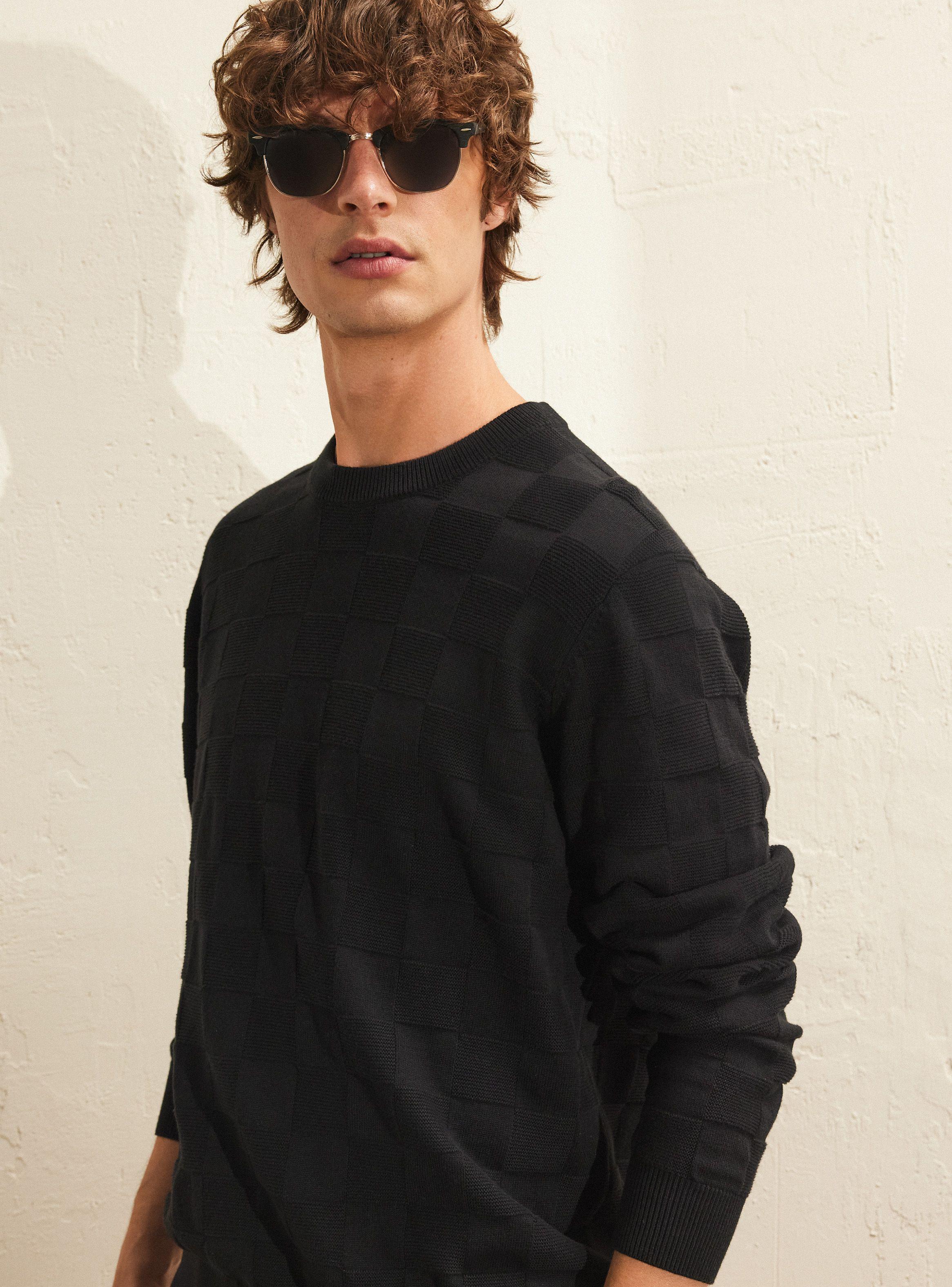 Sweater R-Neck Textura Cuadros Manga Larga-2