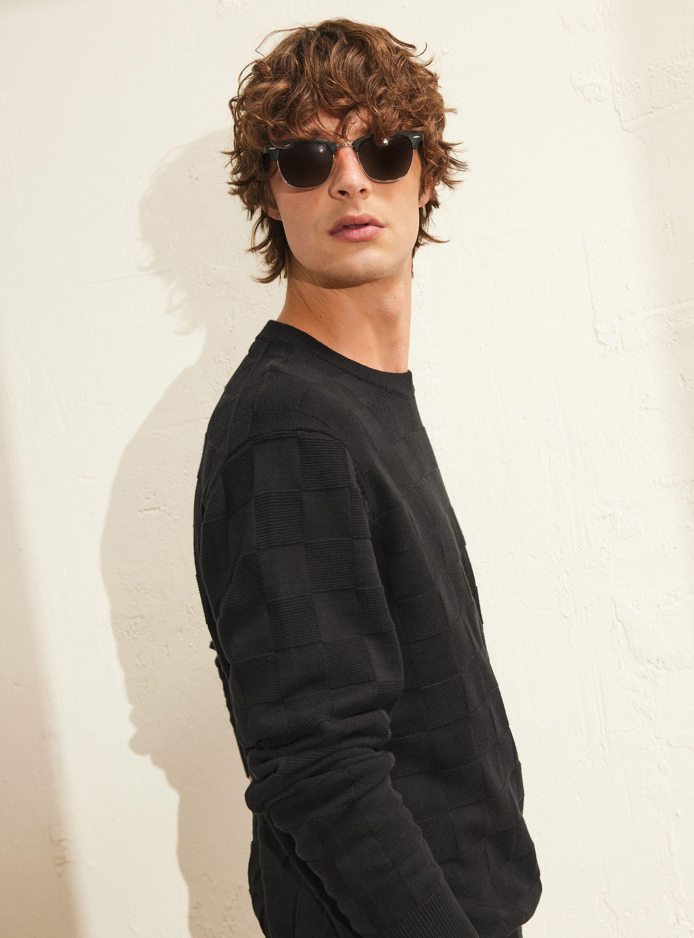 Sweater R-Neck Textura Cuadros Manga Larga-3