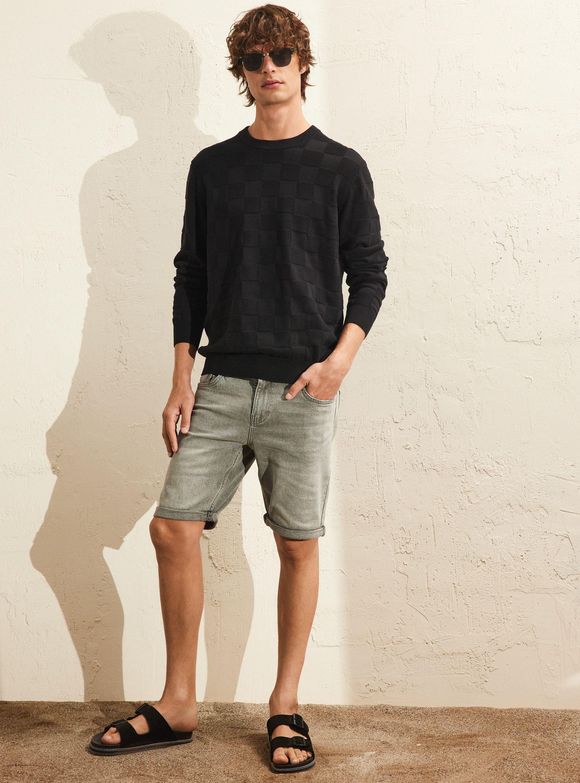 Sweater R-Neck Textura Cuadros Manga Larga-4
