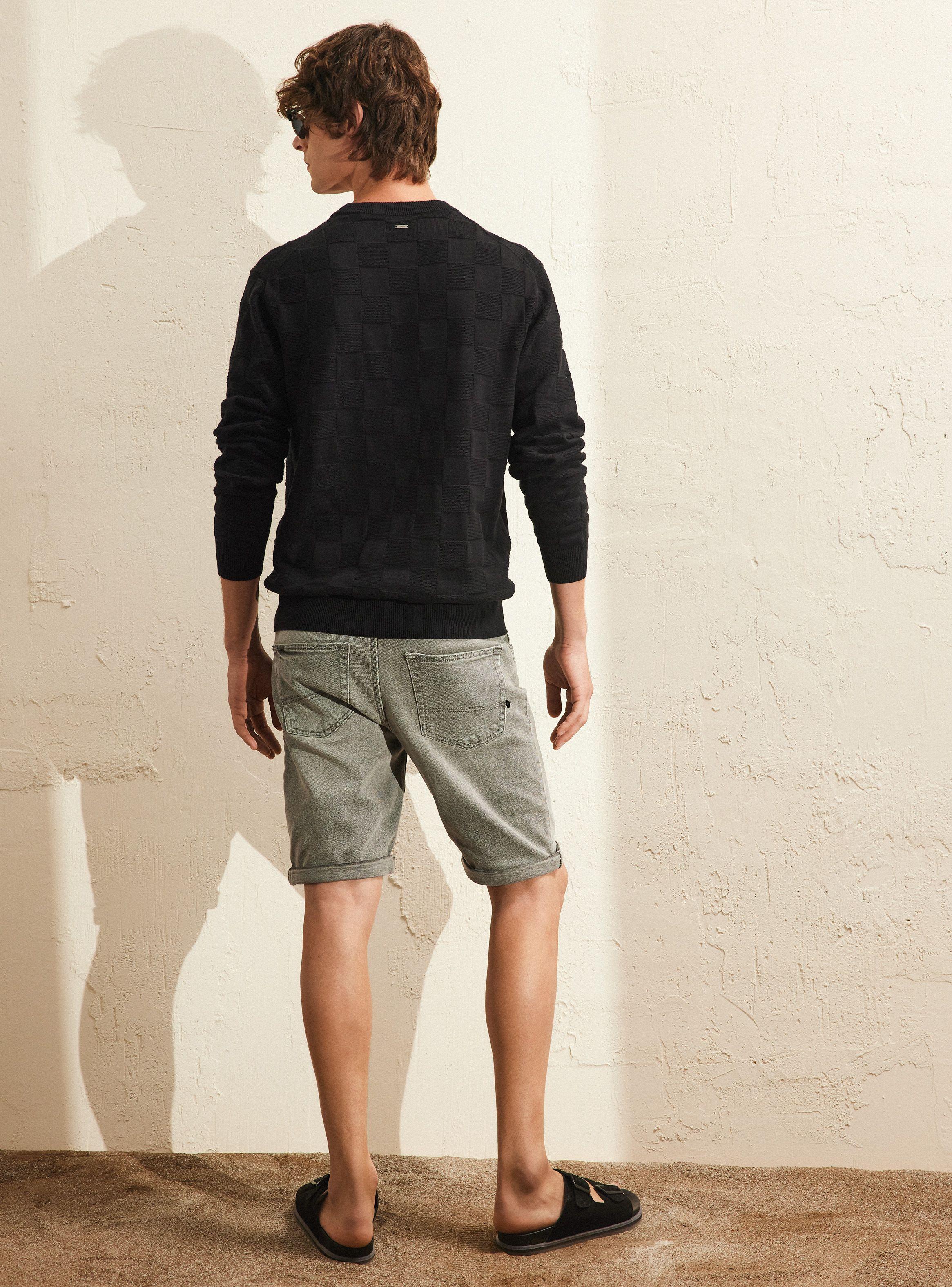 Sweater R-Neck Textura Cuadros Manga Larga-5