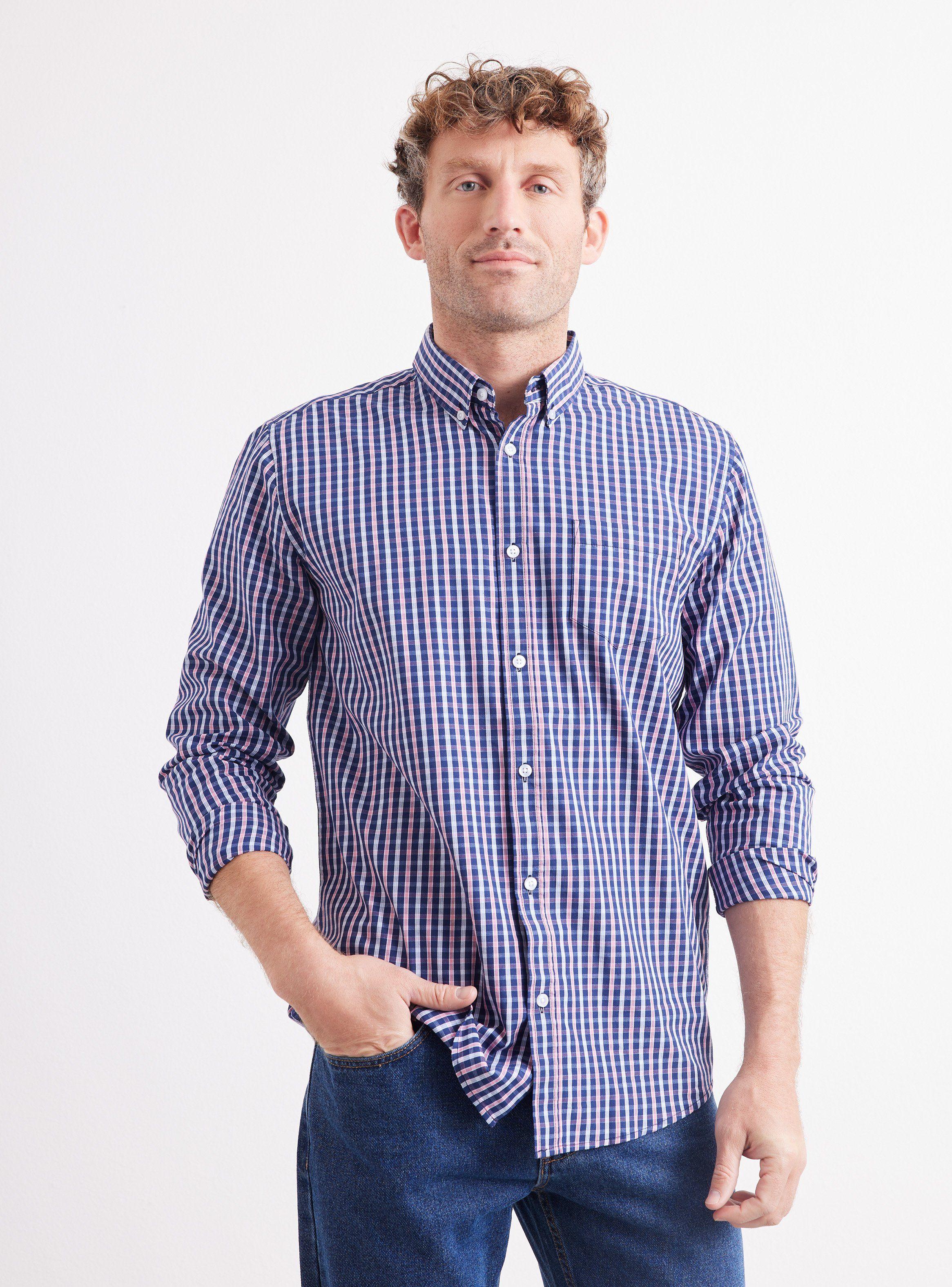 Camisa de Vestir Manga Larga Poplin Cuadros Colores Vivos-0