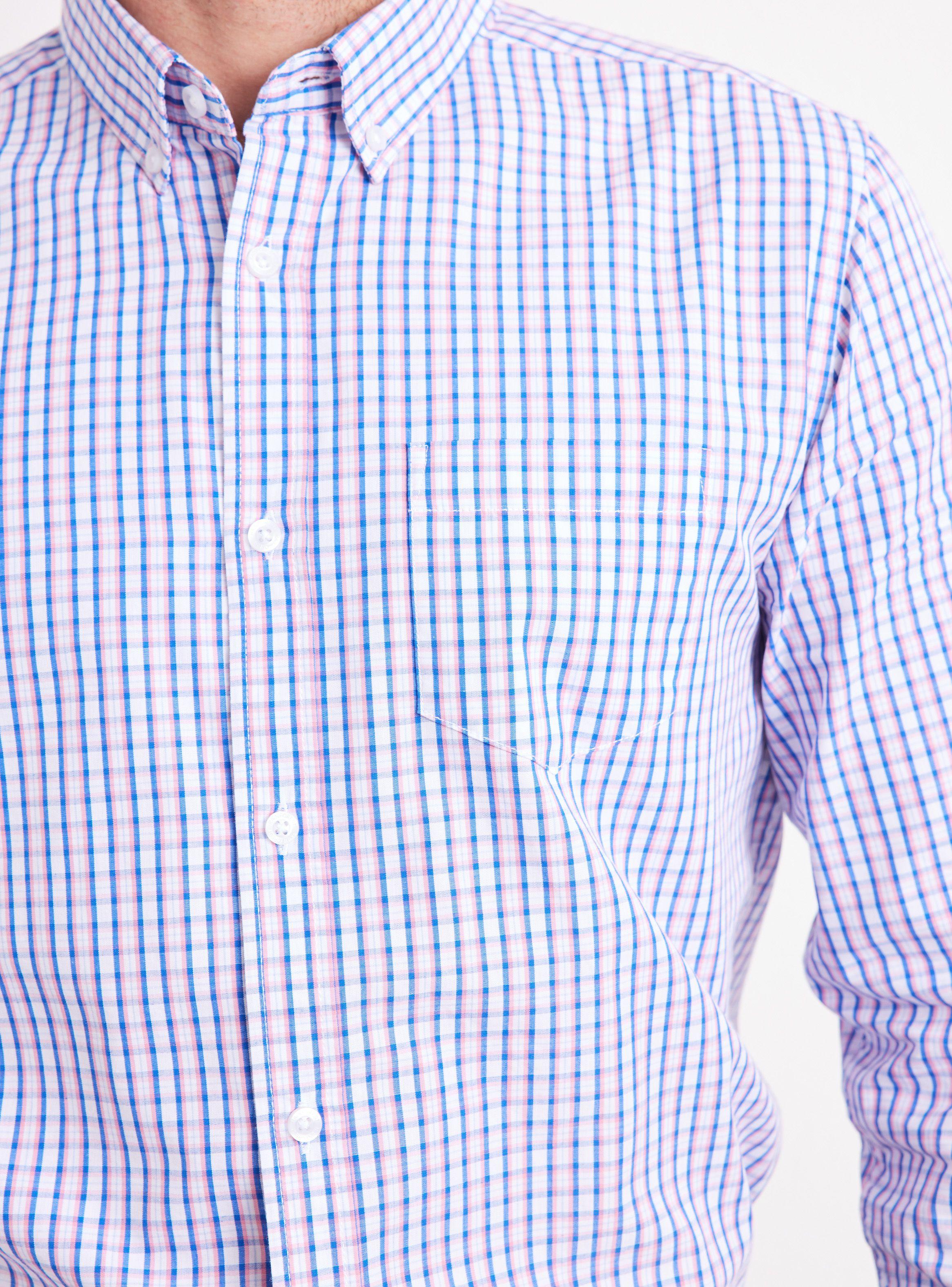 Camisa de Vestir Manga Larga Poplin Cuadros Colores Vivos-3