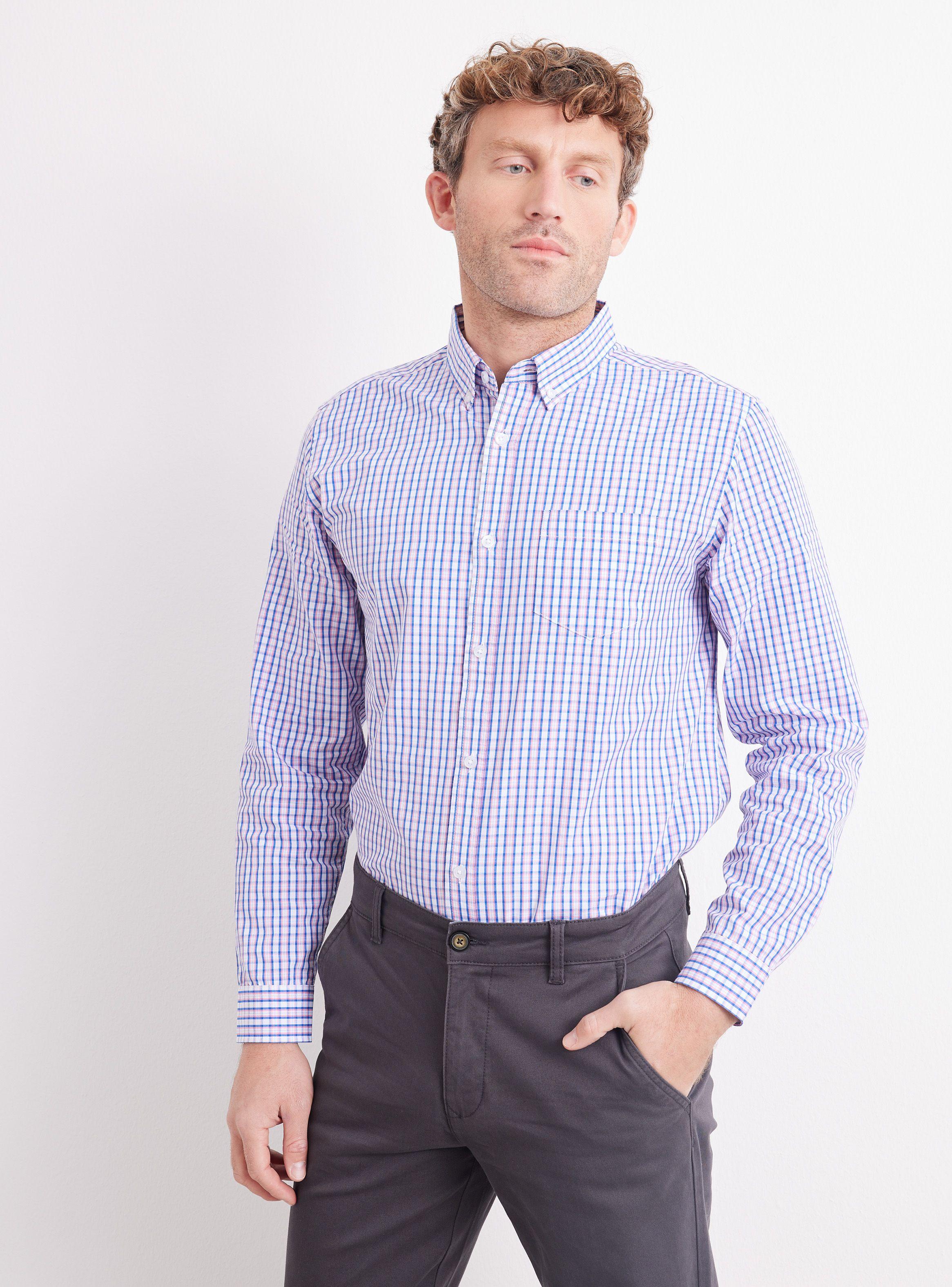 Camisa de Vestir Manga Larga Poplin Cuadros Colores Vivos-0