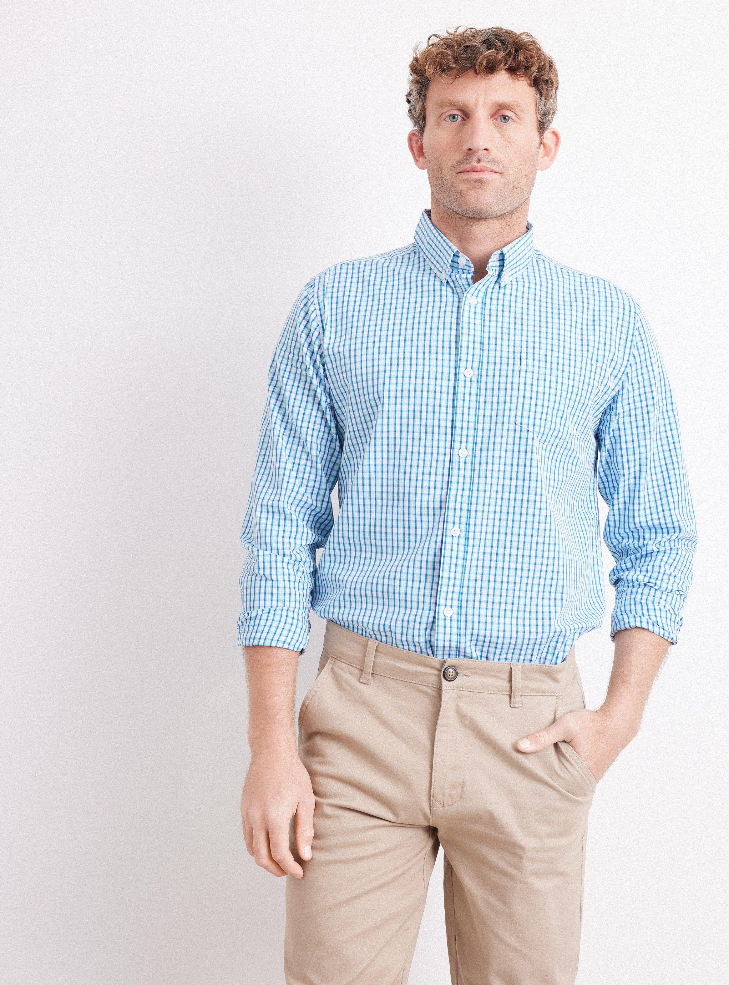 Camisa de Vestir Manga Larga Poplin Cuadros Colores Vivos-0