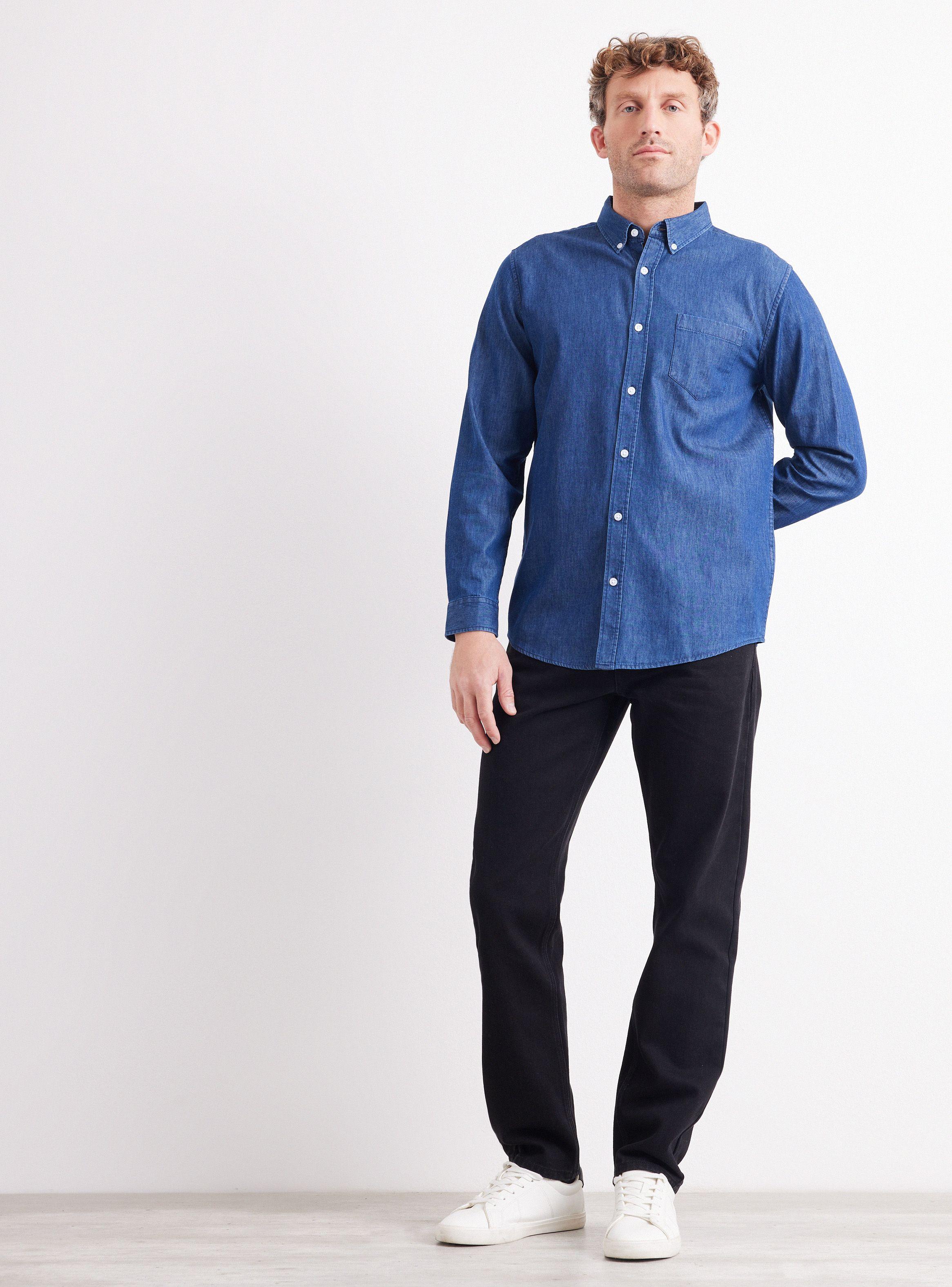 Camisa de Vestir Manga Larga Denim-4