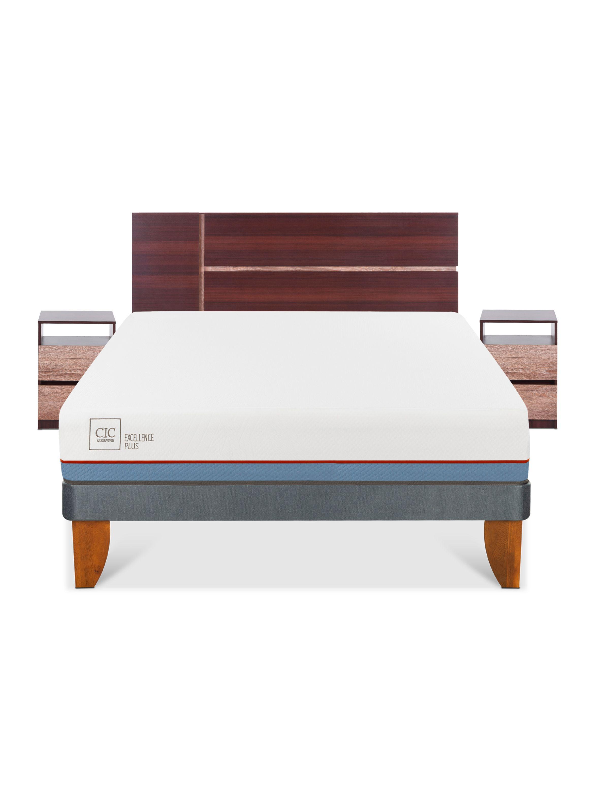Cama Europea Excellence Plus 2 Plazas Base Normal + Set Muebles Enio-2
